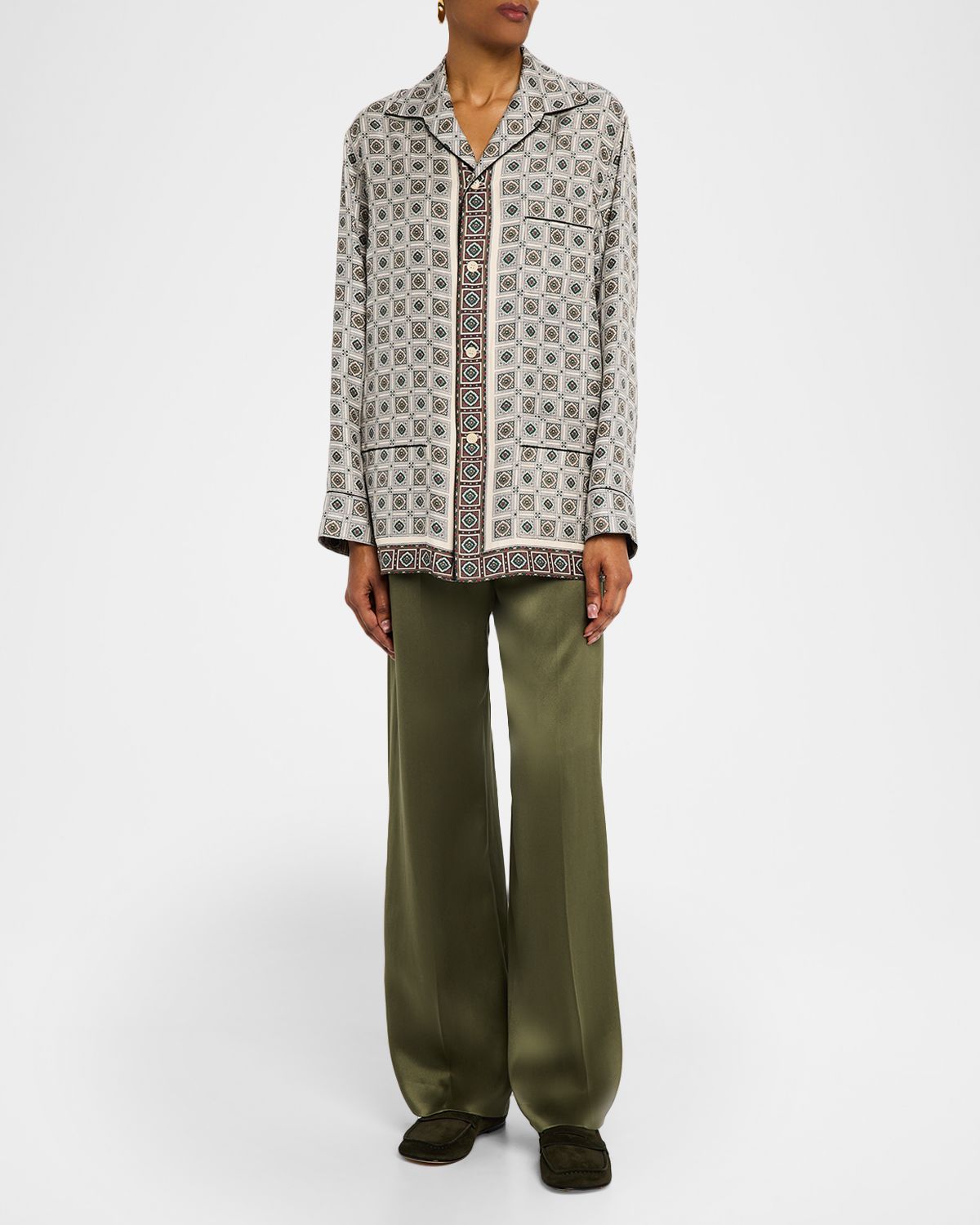 Loro Piana Lian Floral Tile-Print Silk Shirt