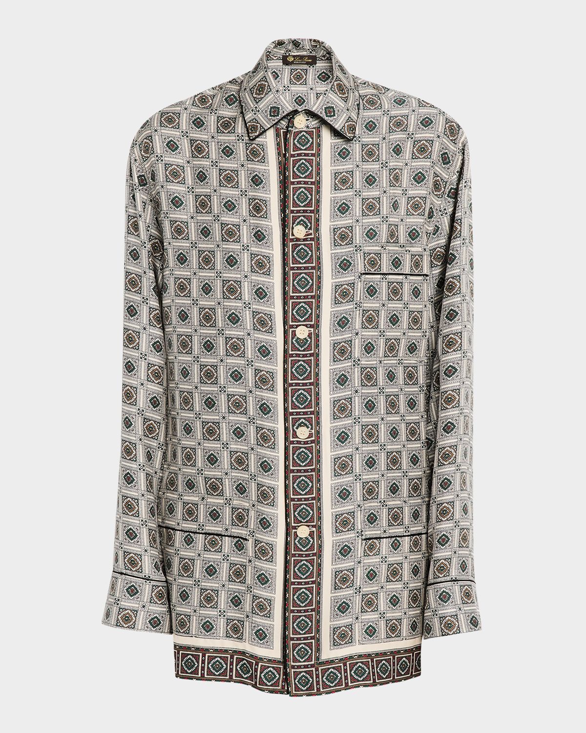 Loro Piana Lian Floral Tile-Print Silk Shirt