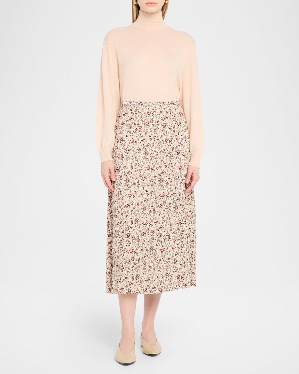 Loro Piana Simona Floral-Print Silk Twill Midi Skirt