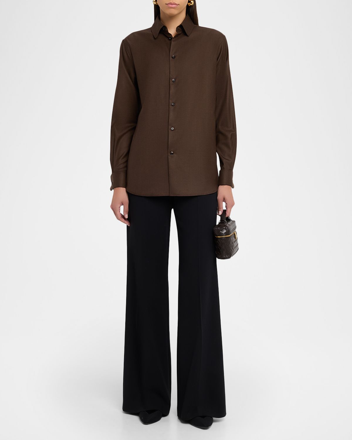 Loro Piana Thea Collar-Pin Wool Button-Down Shirt