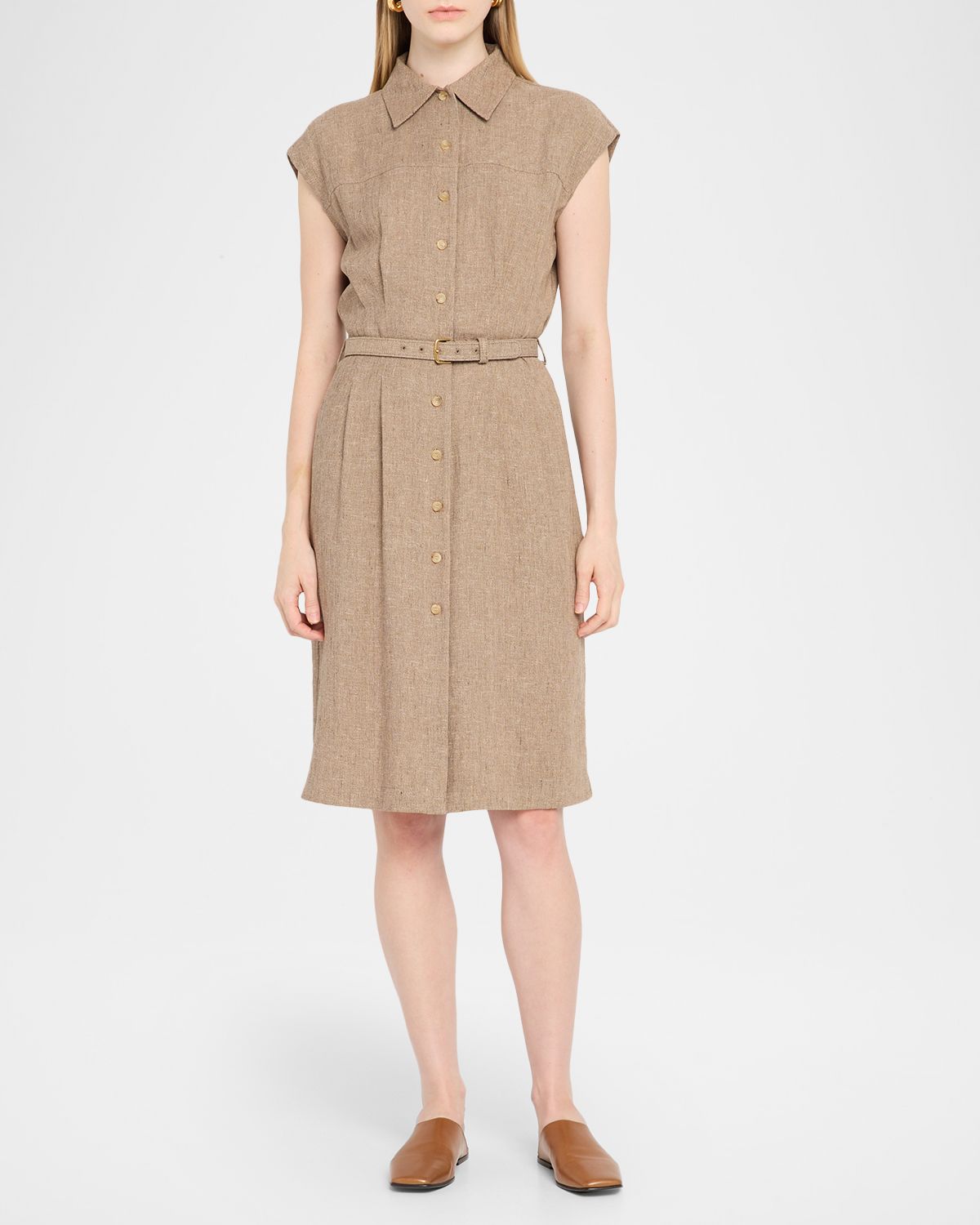 Loro Piana Maise Belted Woven Linen Shirtdress