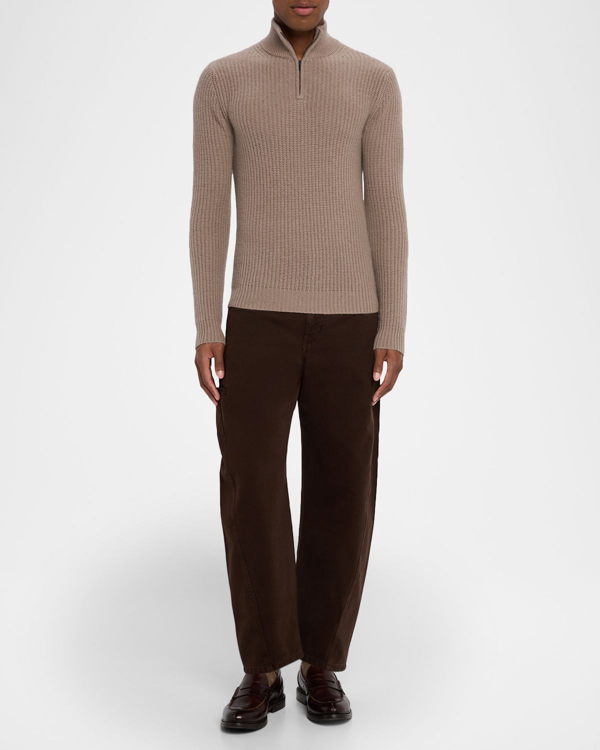 Neiman Marcus Men 's Ribbed Cashmere Quarter-Zip Pullover
