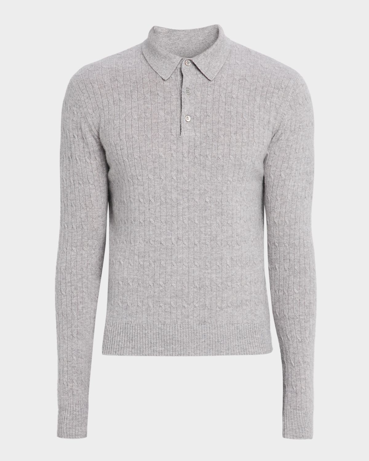 Neiman Marcus Men 's Classic Micro Cable-Knit Long-Sleeve Polo