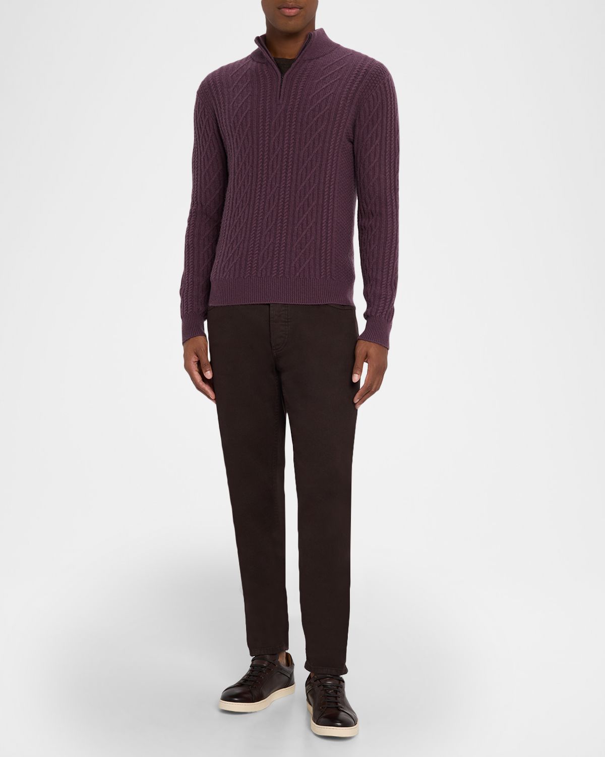 Neiman Marcus Men 's Cable Knit Quarter-Zip Cashmere Sweater