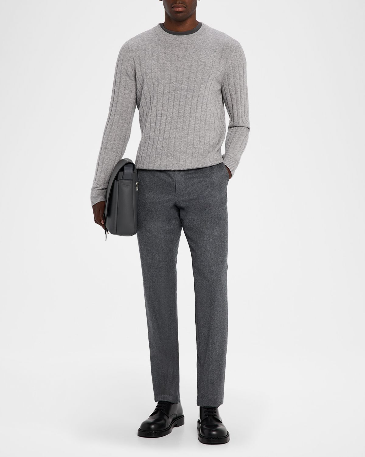 Neiman Marcus Men 's Wool and Cashmere Ribbed Crewneck Sweater