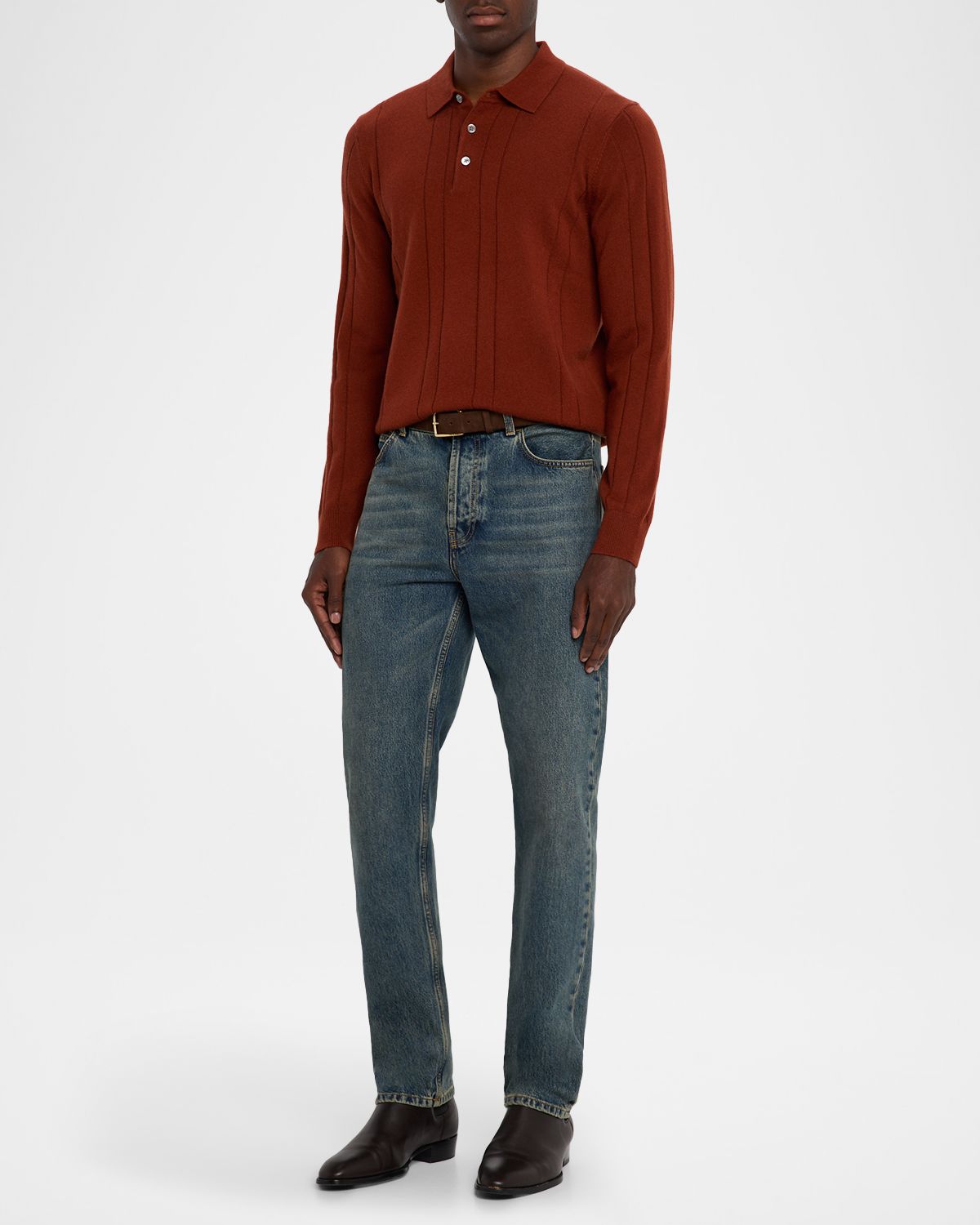 Neiman Marcus Men 's Cashmere Mix-Ribbed Polo Sweater