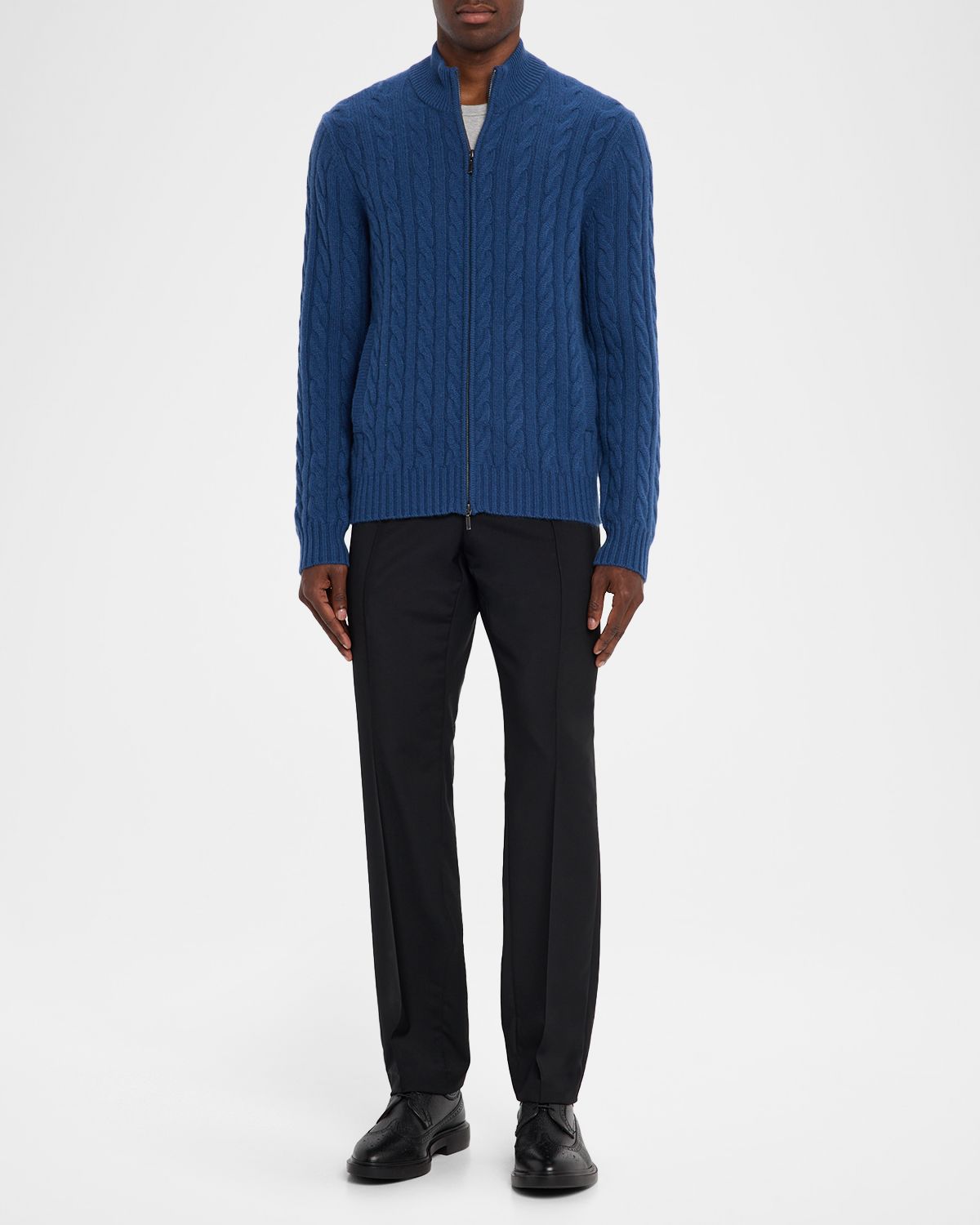Neiman Marcus Men 's Cashmere Cable Knit Full-Zip Sweater with Pockets