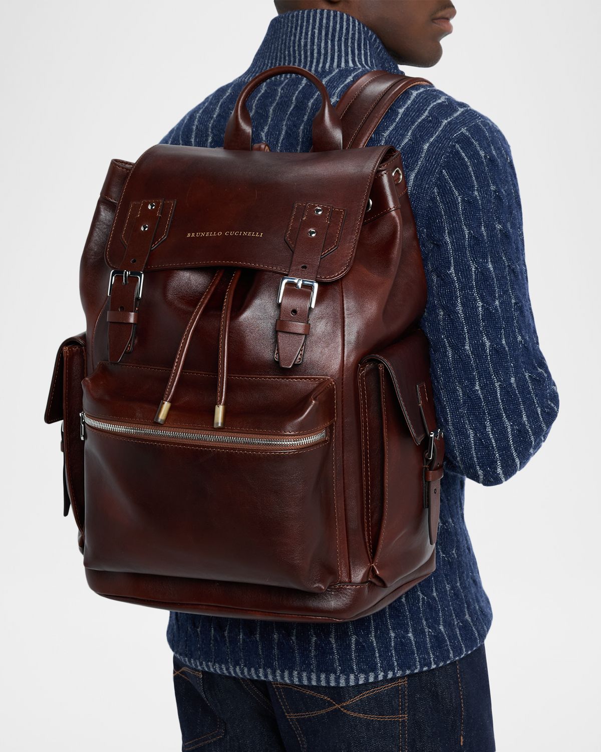 Brunello Cucinelli Men 's City Calfskin Flap Backpack