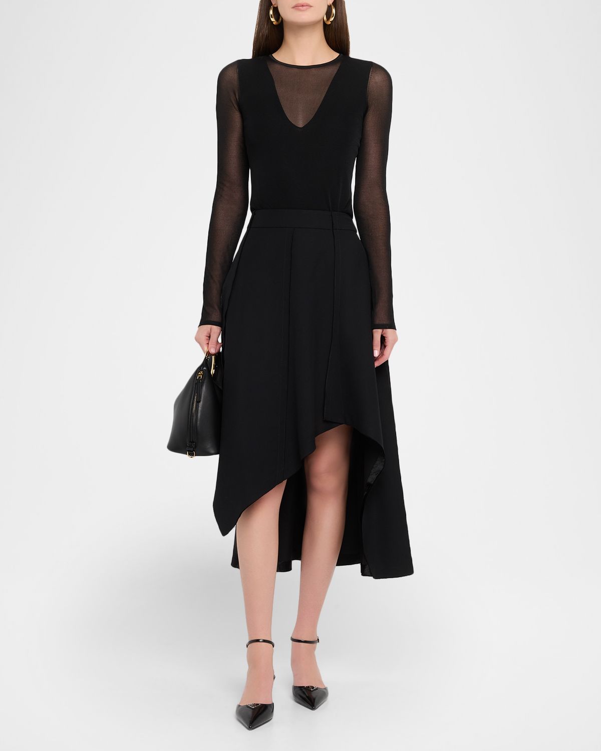 Jason Wu Collection V-Neck Long-Sleeve Sheer Knit Top