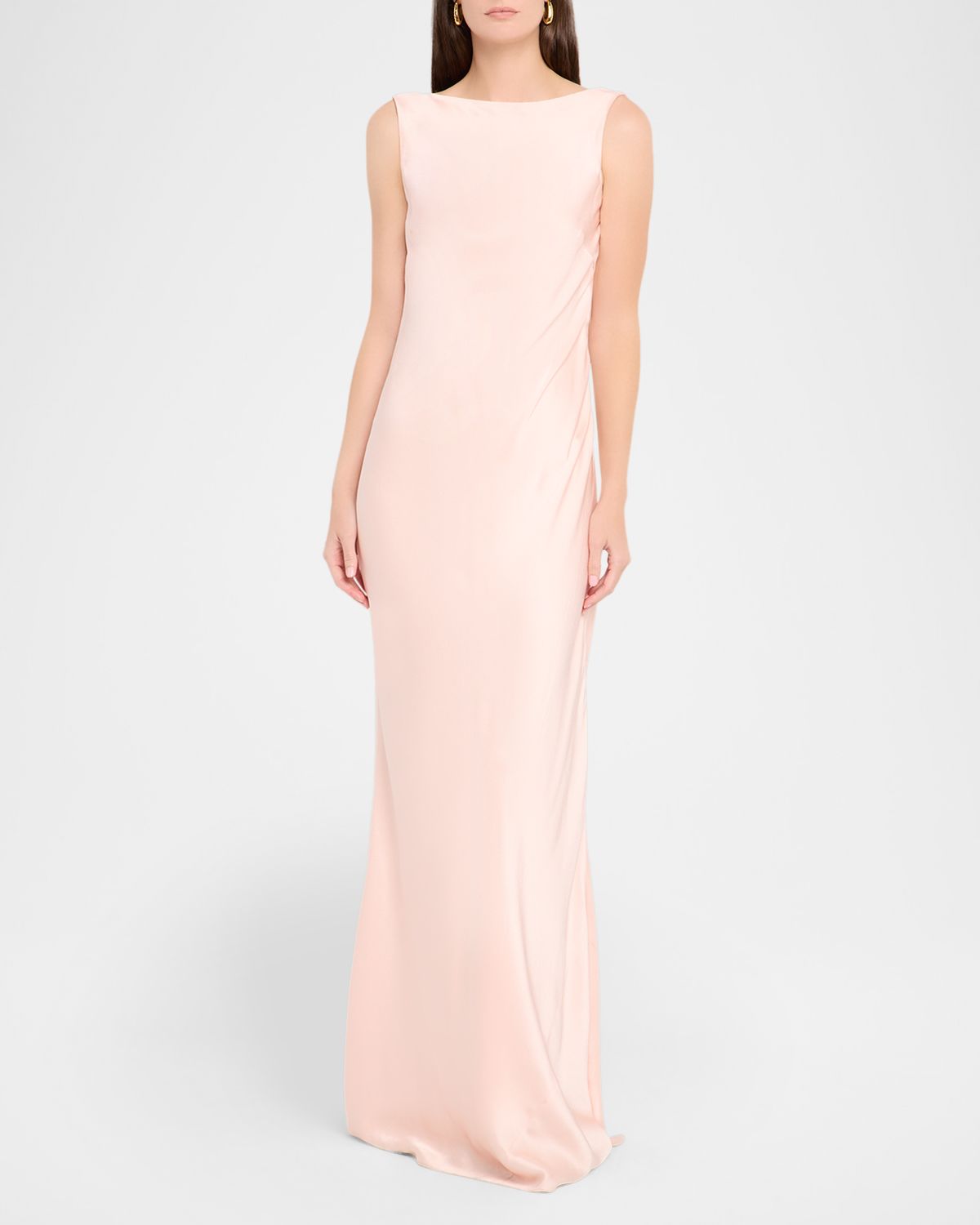 Boat-Neck Cowl Backless Crepe Back Satin Gown