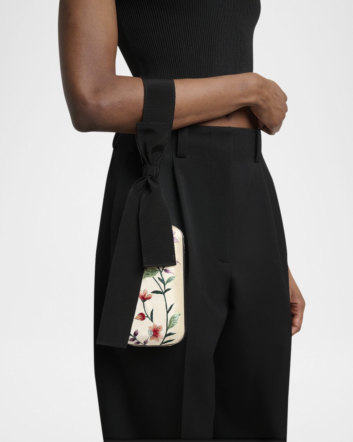 Givenchy Floral-Embroidered Wristlet Clutch Bag in Satin