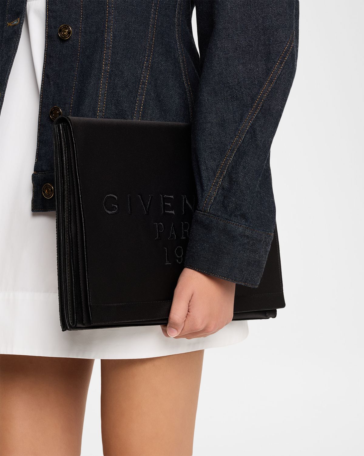 Givenchy Pattern Pochette in Satin with Logo Embroidery