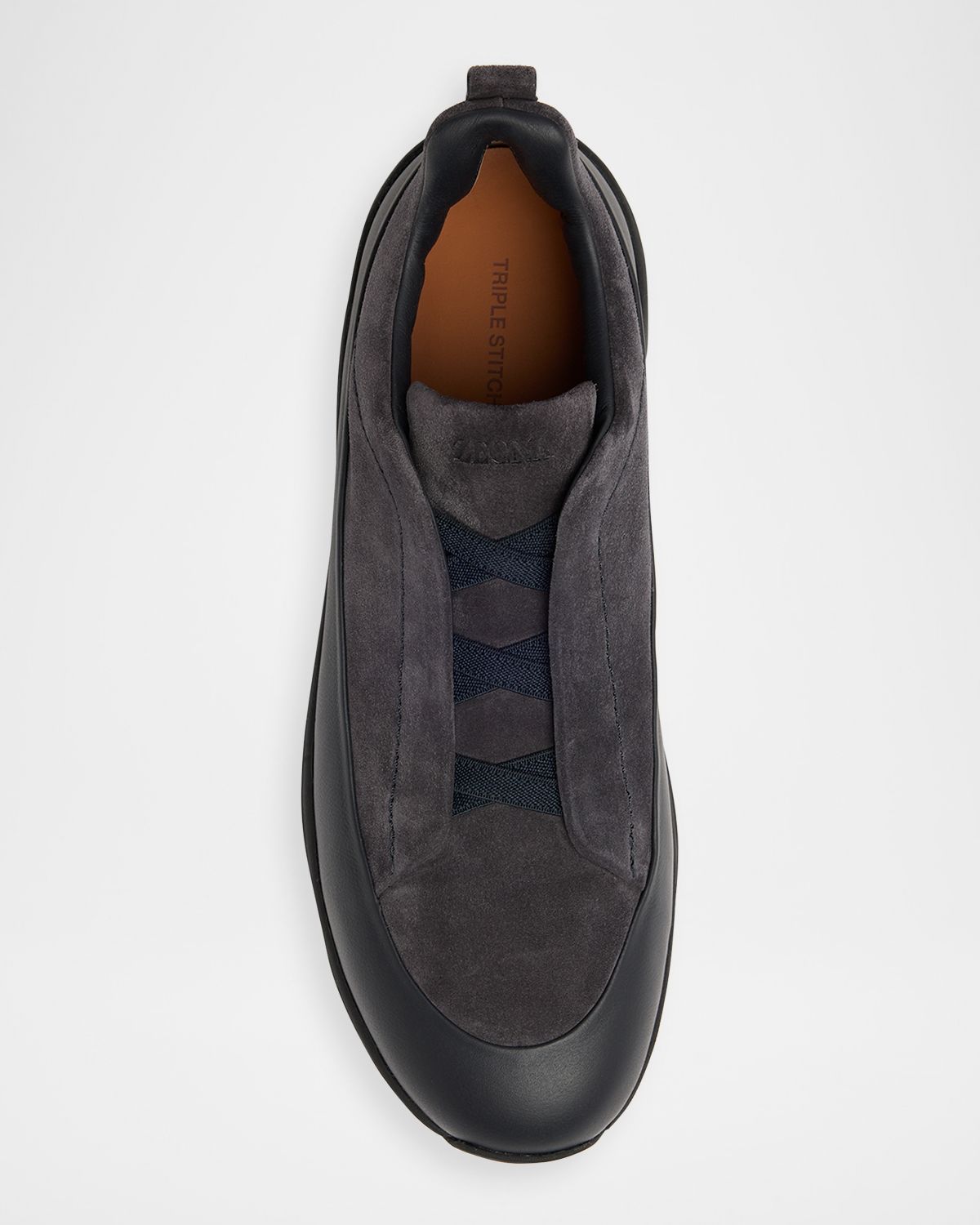 ZEGNA Men 's Triple Stitch Monte Suede and Leather Slip-On Sneakers | Thumbnail 6