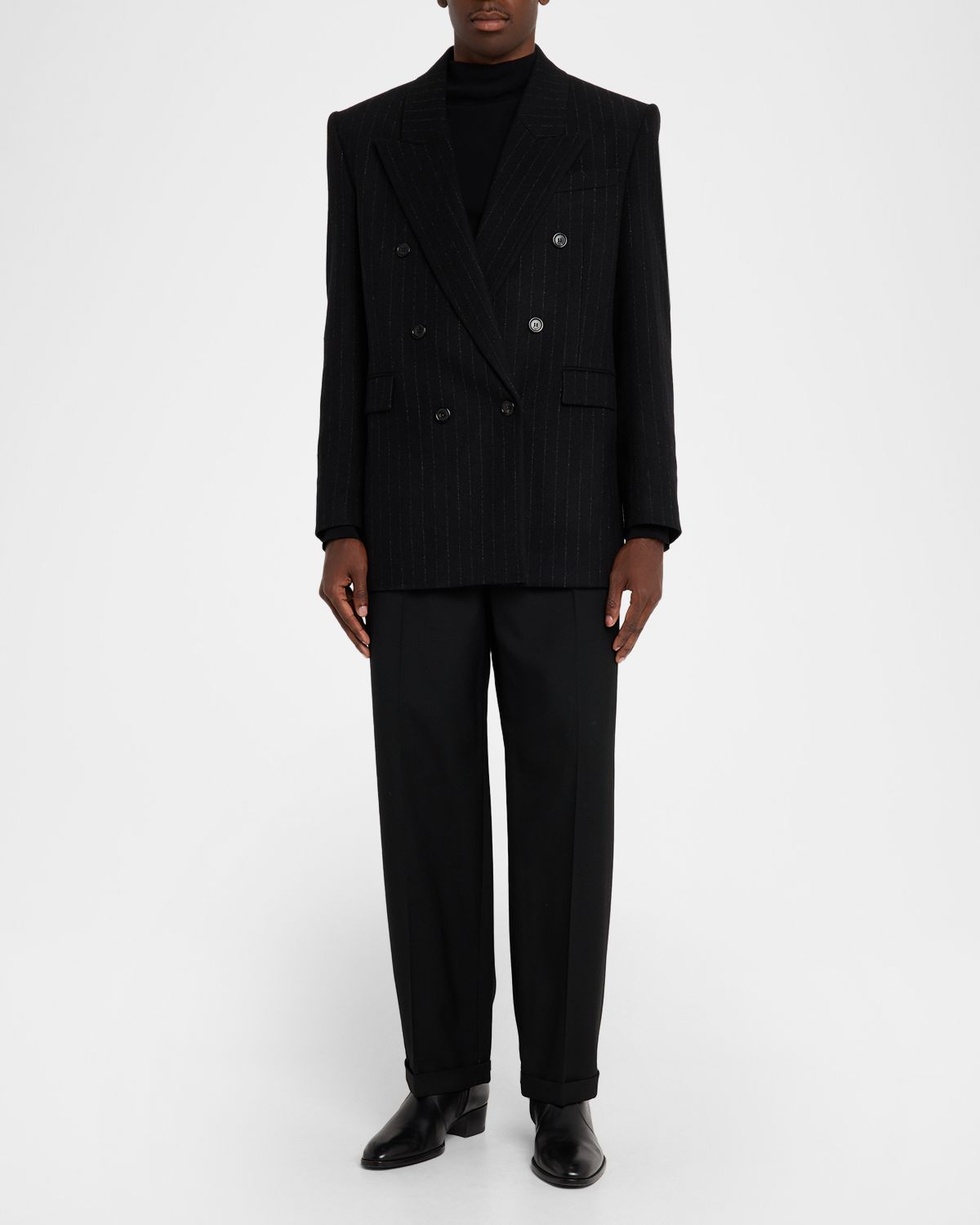 Saint Laurent Men 's Pinstripe Double-Breasted Peak Lapel Sport Coat