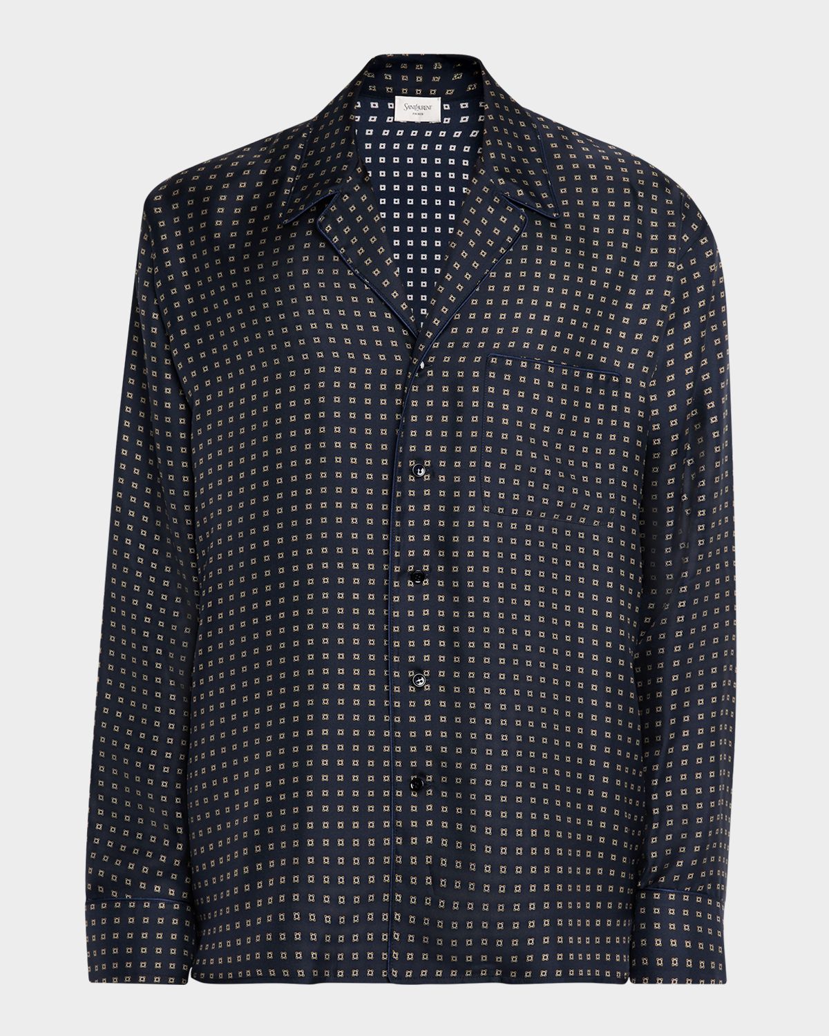 Saint Laurent Men 's Silk Micro-Medallion Long-Sleeve Pajama Shirt