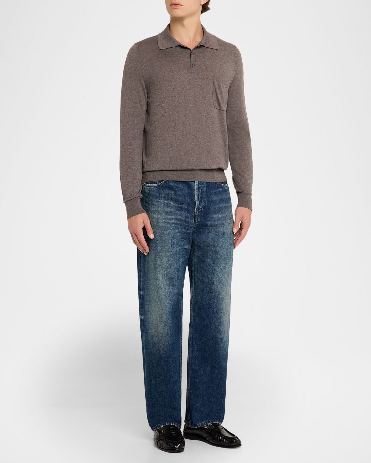 Saint Laurent Men 's Fine Wool Knit Pocket Polo Sweater