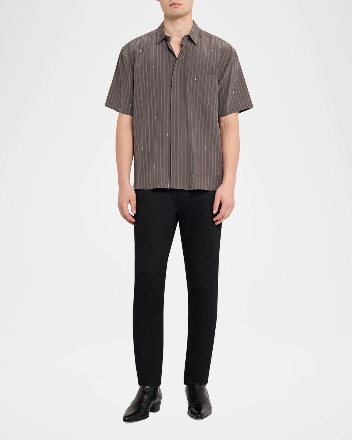 Saint Laurent Men 's Cassandre Short-Sleeved Button-Front Shirt