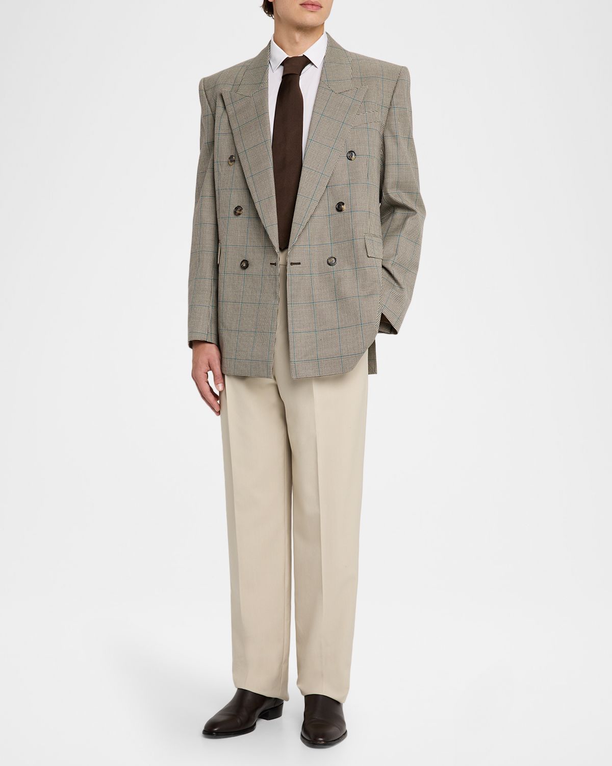 Saint Laurent Men 's Double-Breasted Check Wool Blazer