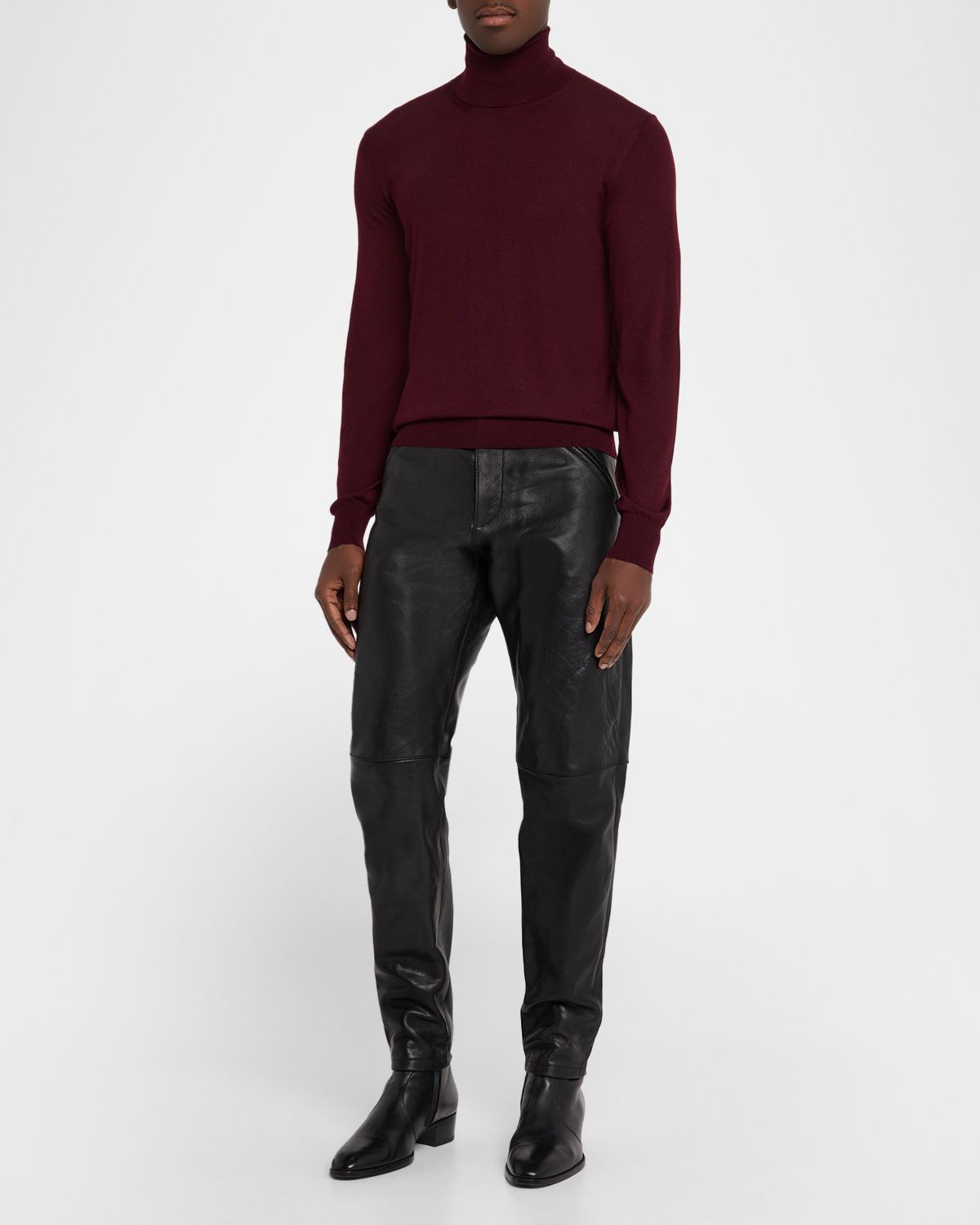 Saint Laurent Men's Slim Textured Leather Pants