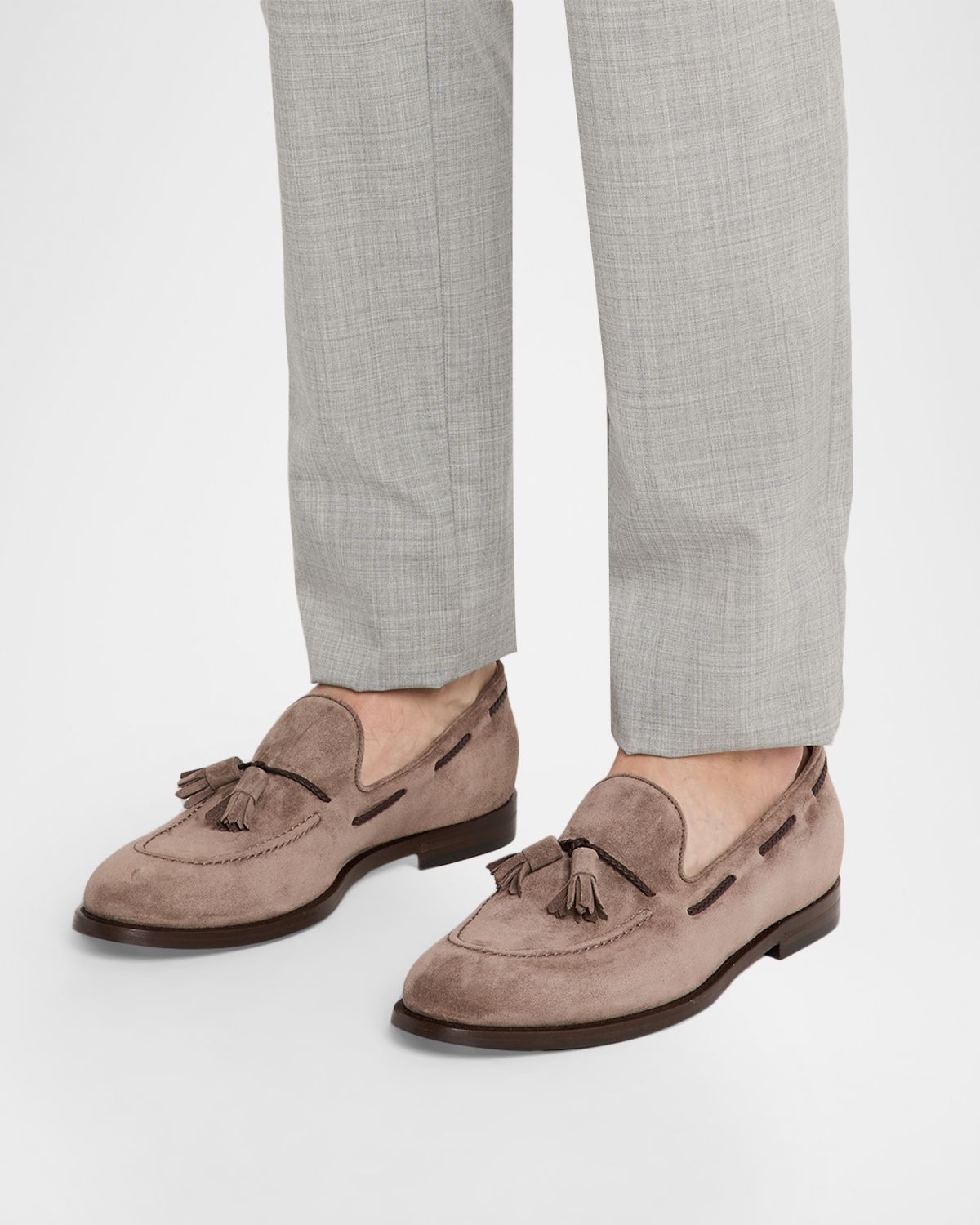 Brunello Cucinelli Men's Suede Braided Leather-Lace Tassel Loafers