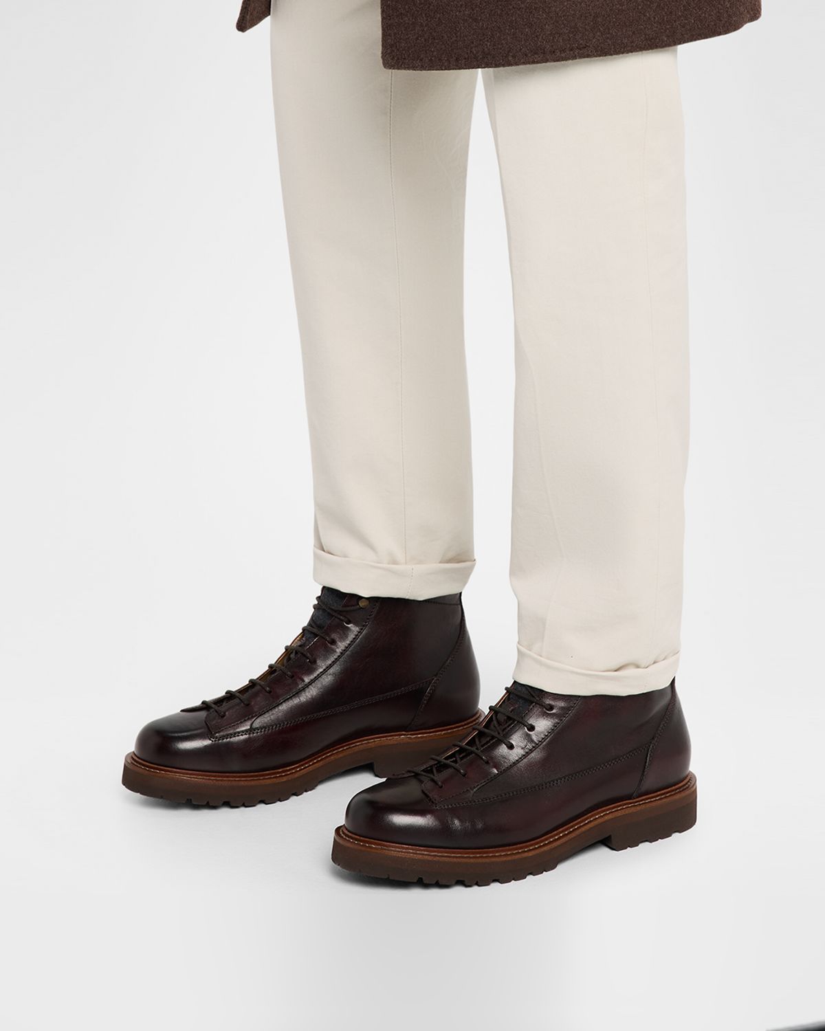 Brunello Cucinelli Men's Leather Wool-Tongue Hiking Ankle Boots