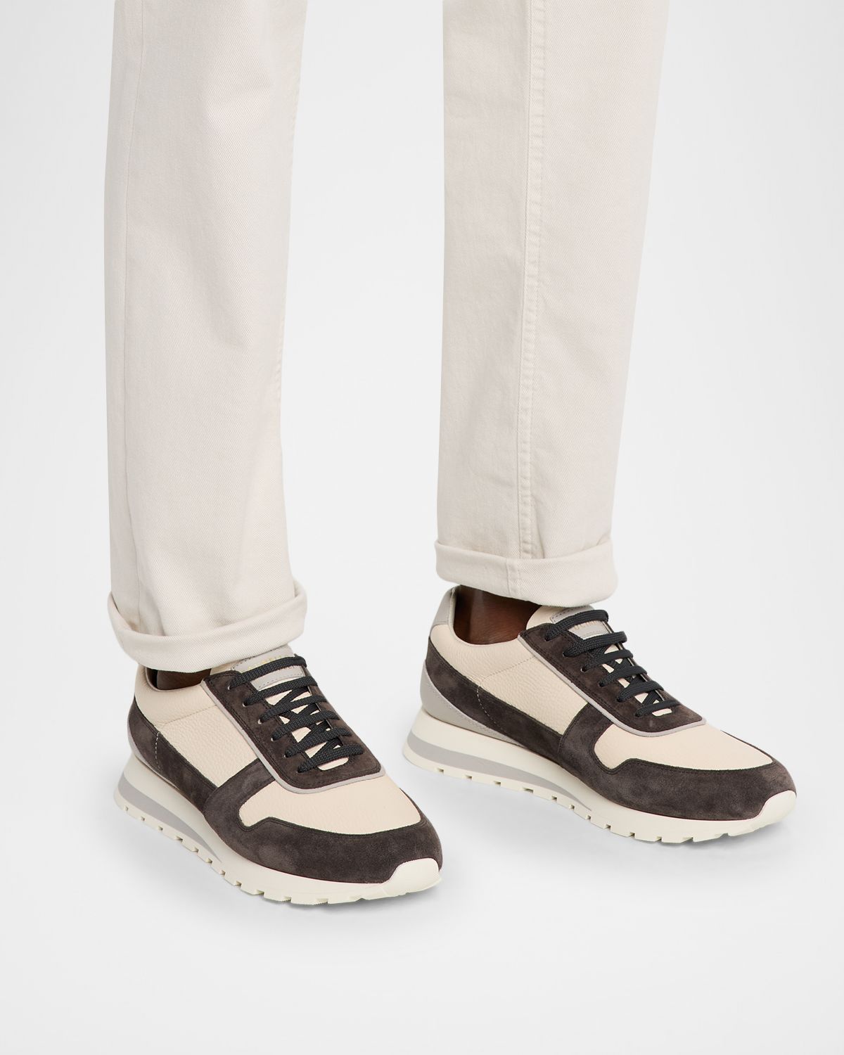 Brunello Cucinelli Men 's Washed Suede and Calfskin Runner Sneakers