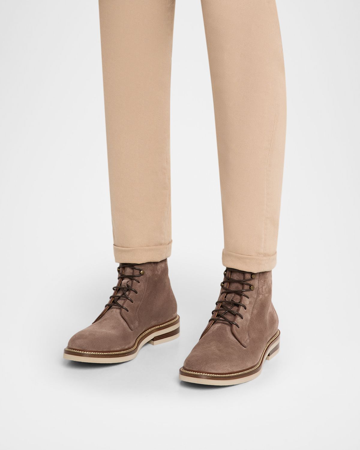 Brunello Cucinelli Men 's Suede Two-Tone Sole Lace-Up Boots