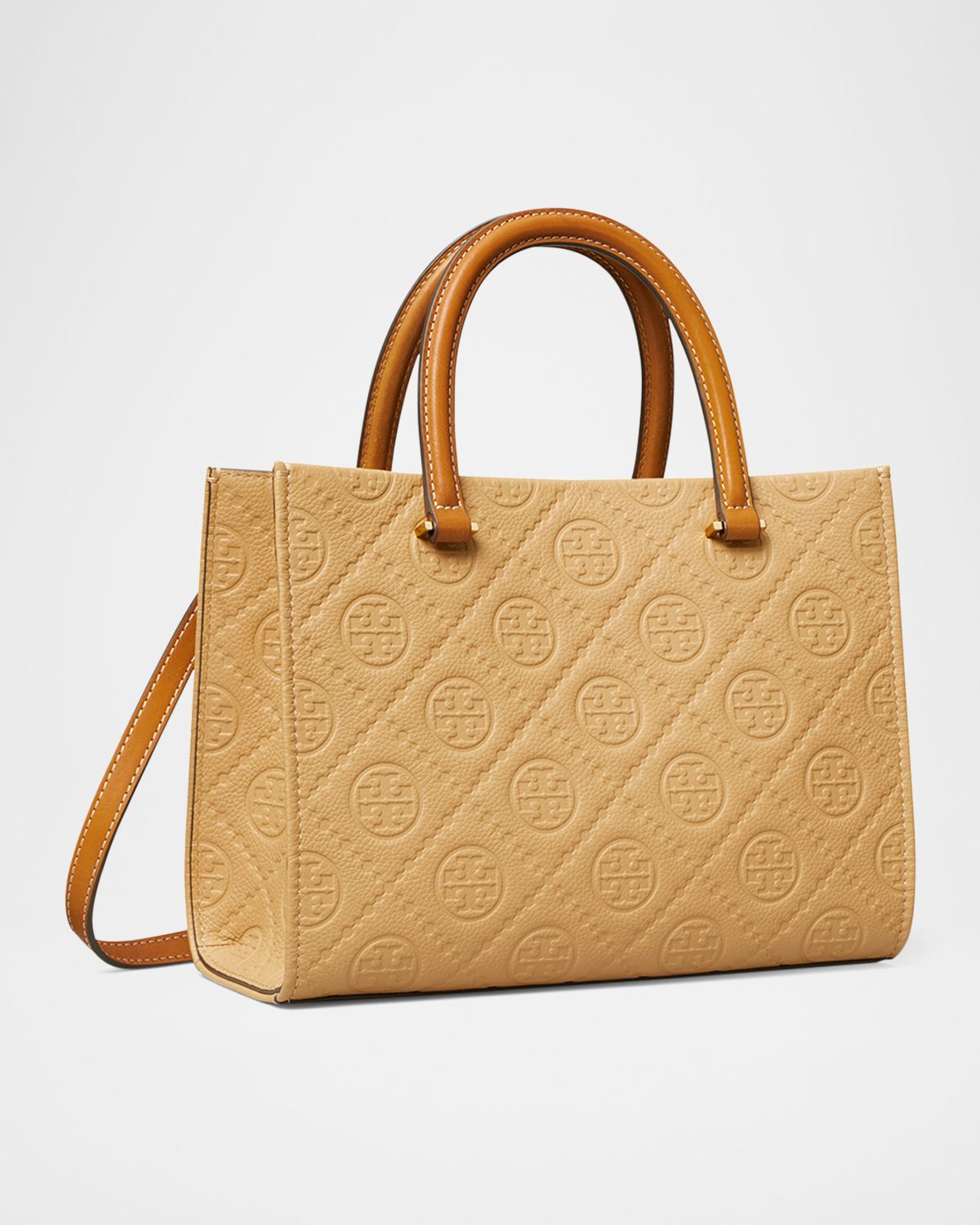 Tory Burch T-Monogram Pebble Leather Square Tote Bag
