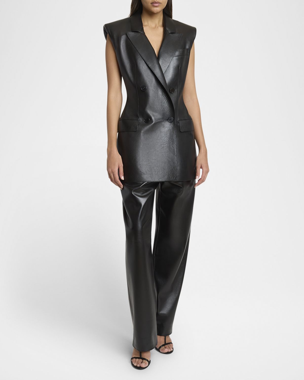 Givenchy Sleeveless Double-Breasted Leather Jacket