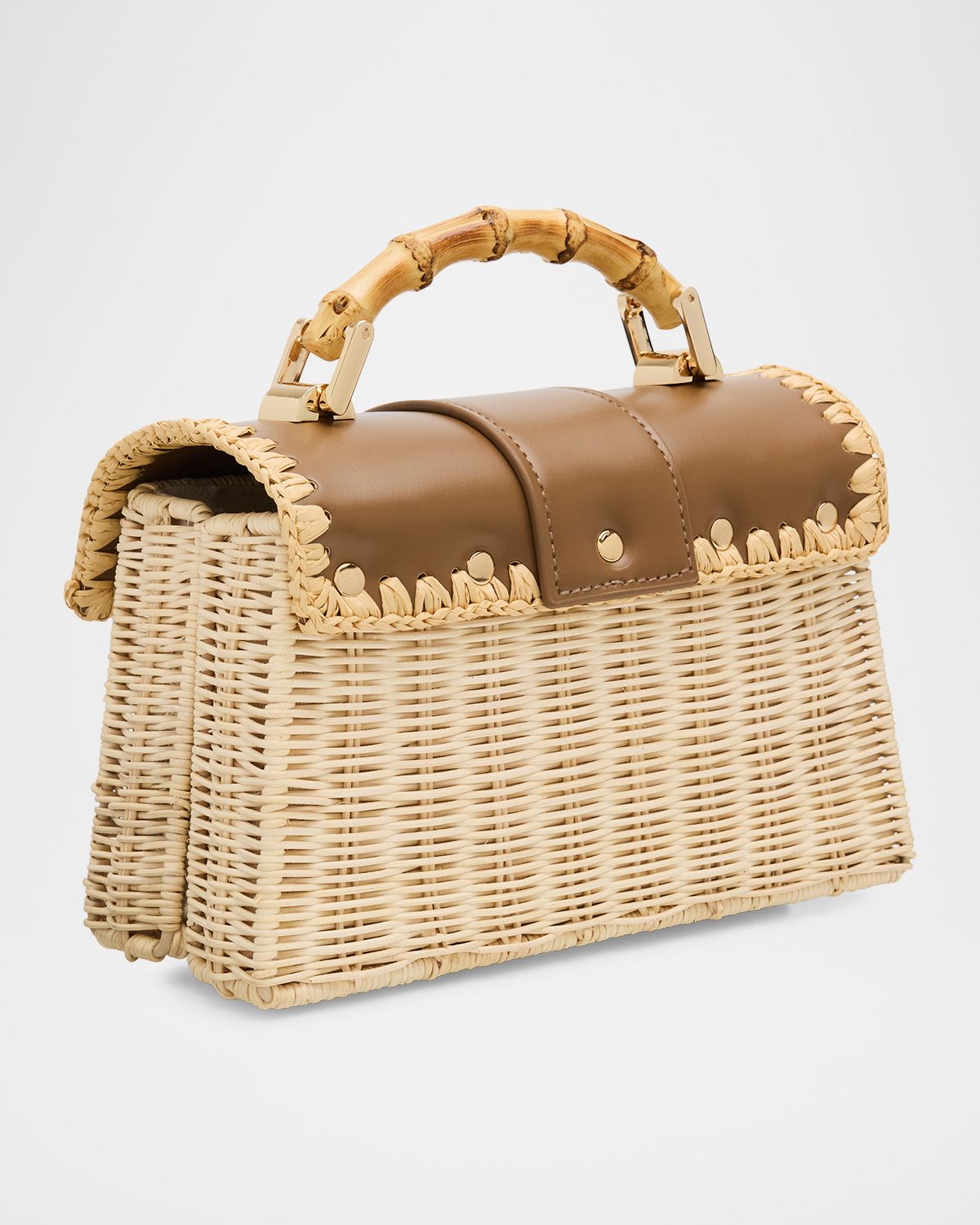 BTB Los Angeles Debon Rattan & Leather Top Handle Bag