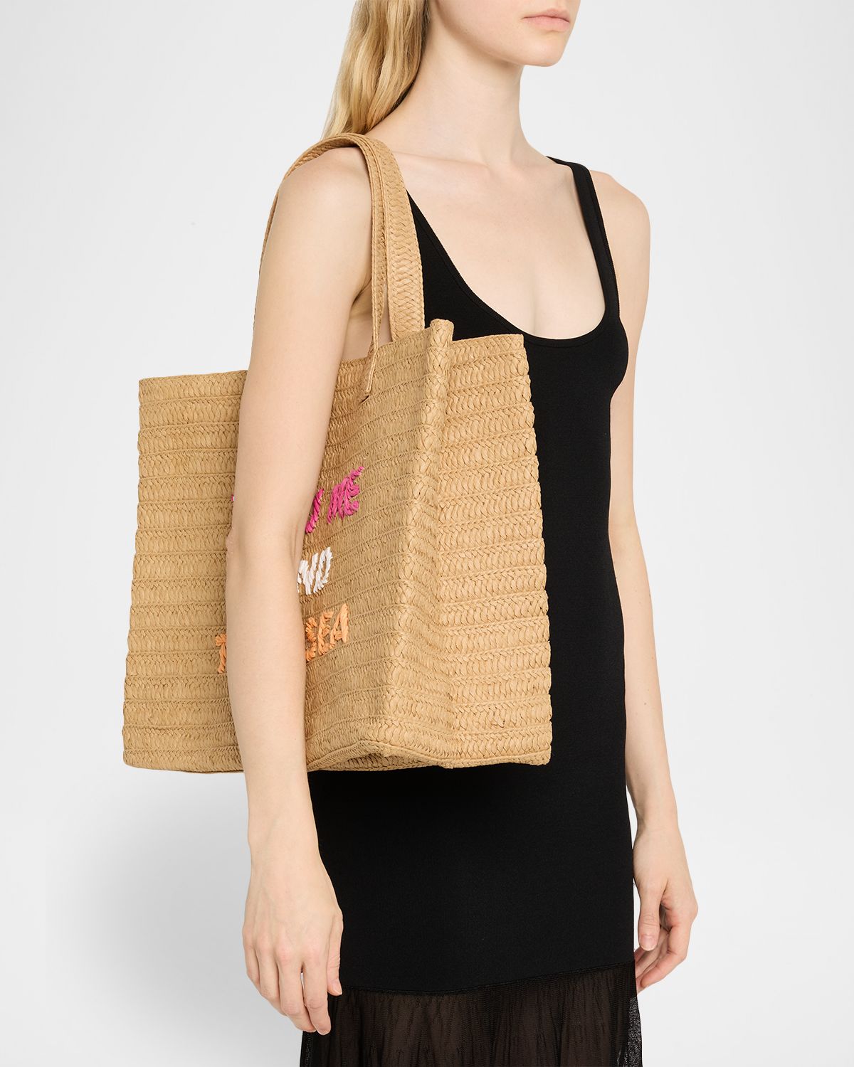 BTB Los Angeles You Me And The Sea Woven Straw Tote Bag