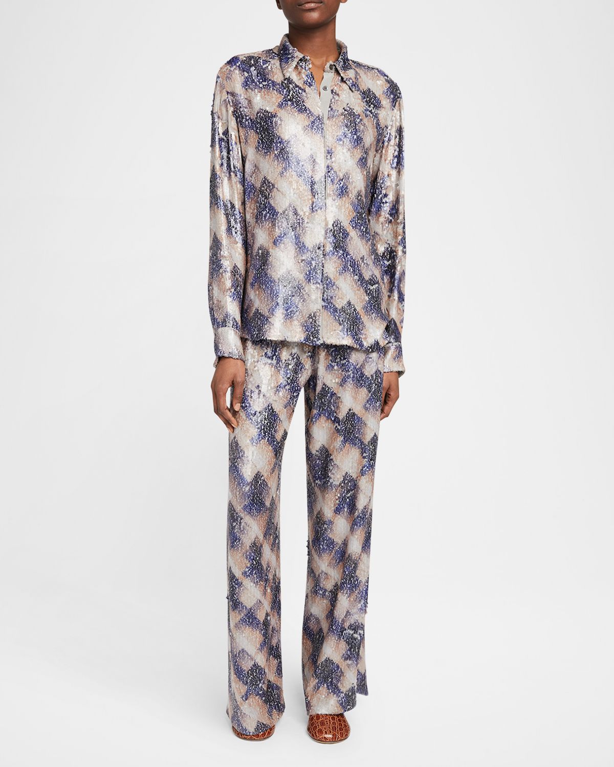Dries Van Noten Chowy Sequined Button-Front Blouse
