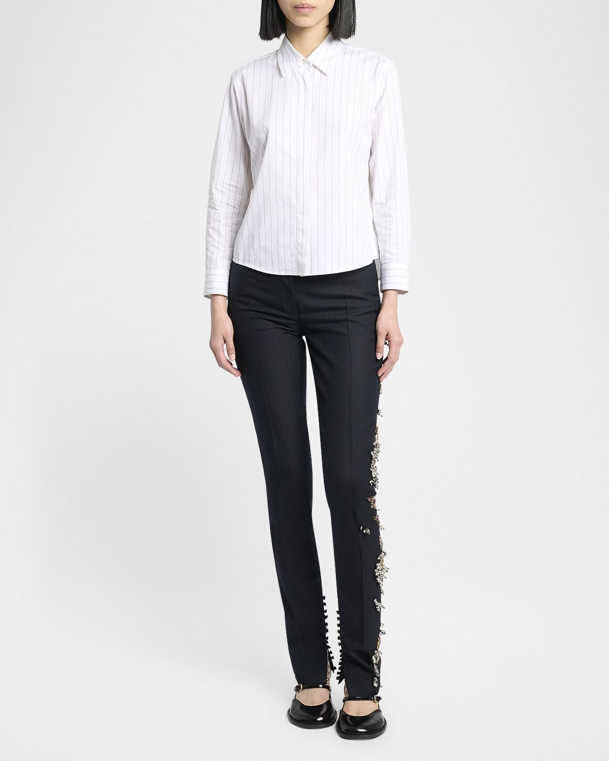 Dries Van Noten 3/4-Sleeve Striped Cotton Button-Down Shirt