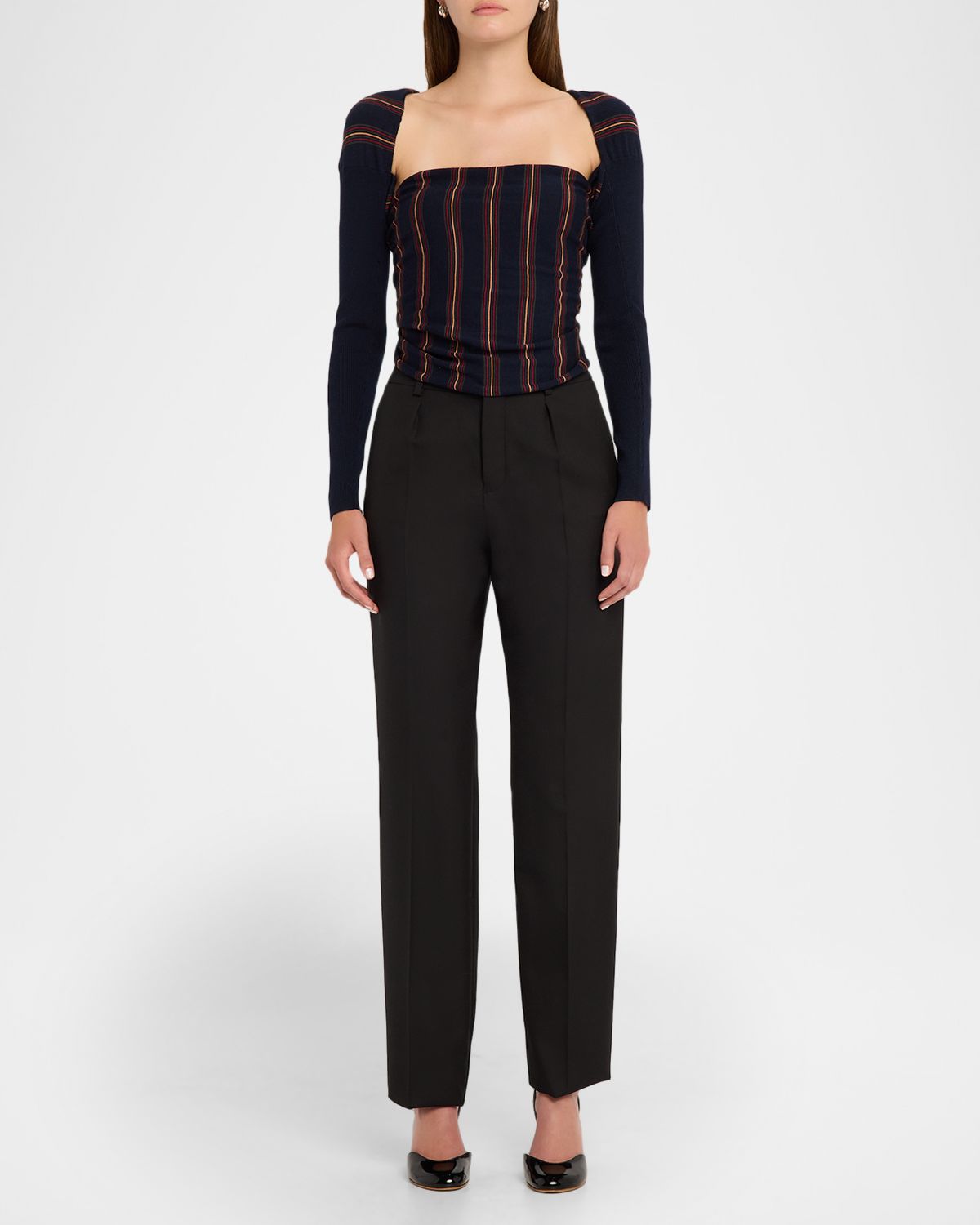 Dries Van Noten Tiba Striped Long-Sleeve Crop Top