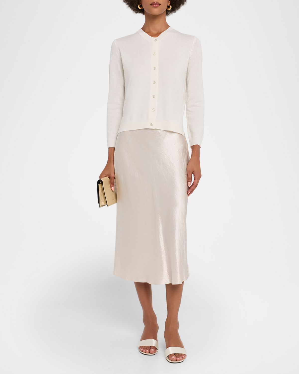 Neiman Marcus Cashmere Collection Cashmere Pearlescent Button Cardigan