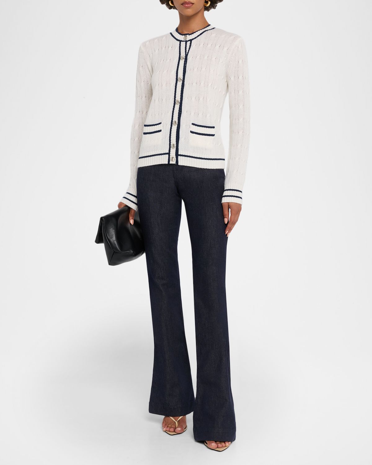 Neiman Marcus Cashmere Collection Cashmere Cable-Knit Pocket Cardigan