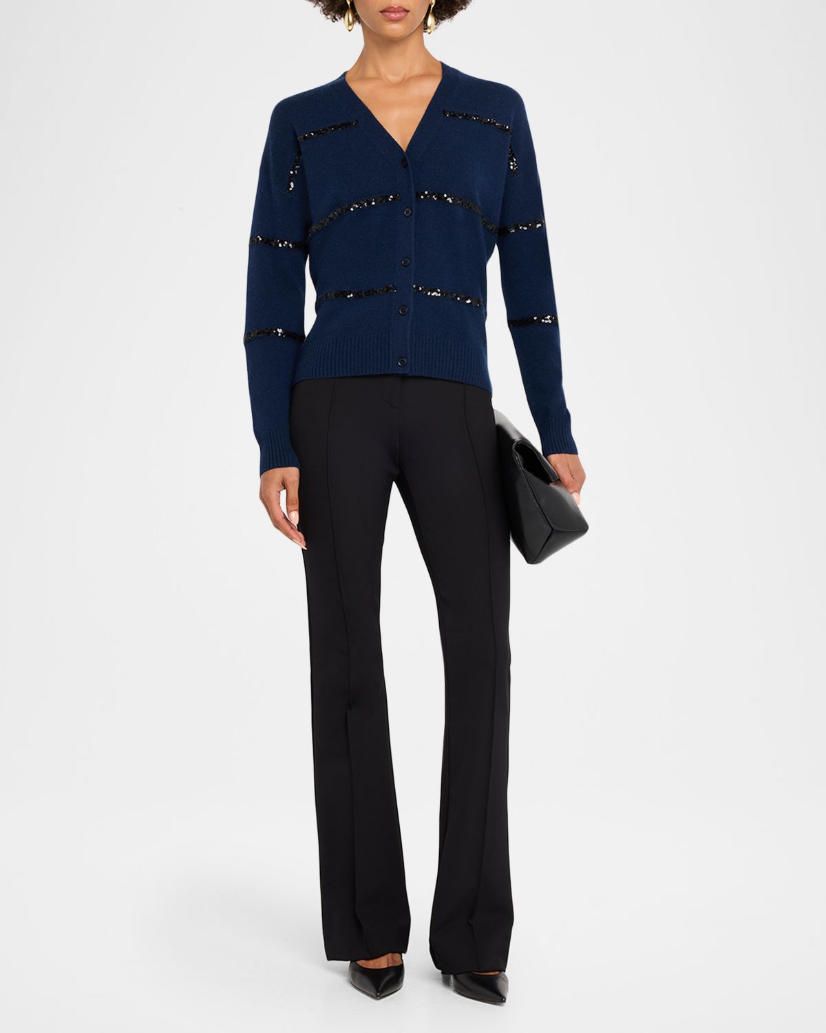 Neiman Marcus Cashmere Collection Cashmere Sequin Striped Cardigan