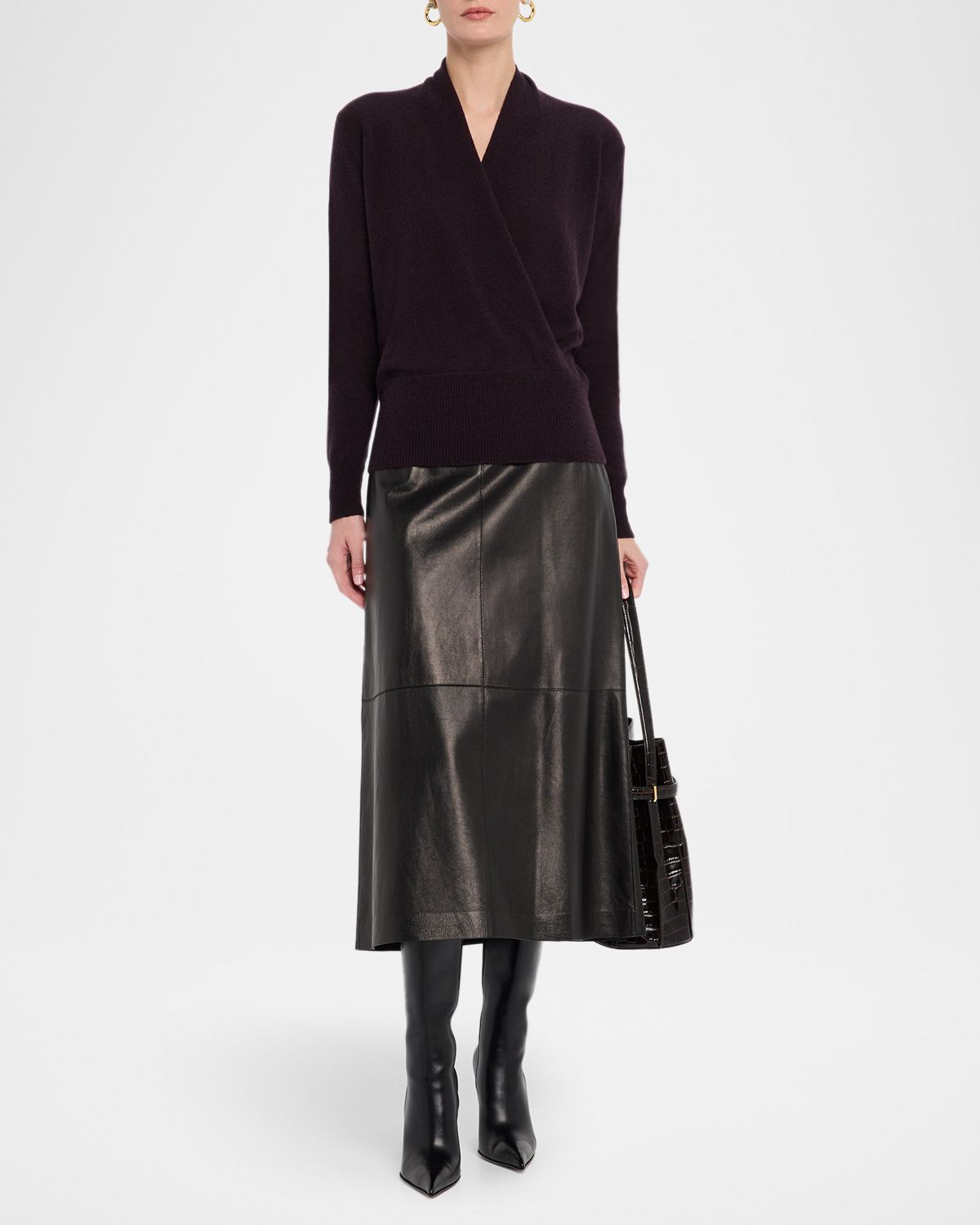 Neiman Marcus Cashmere Collection Cashmere Faux Wrap Sweater