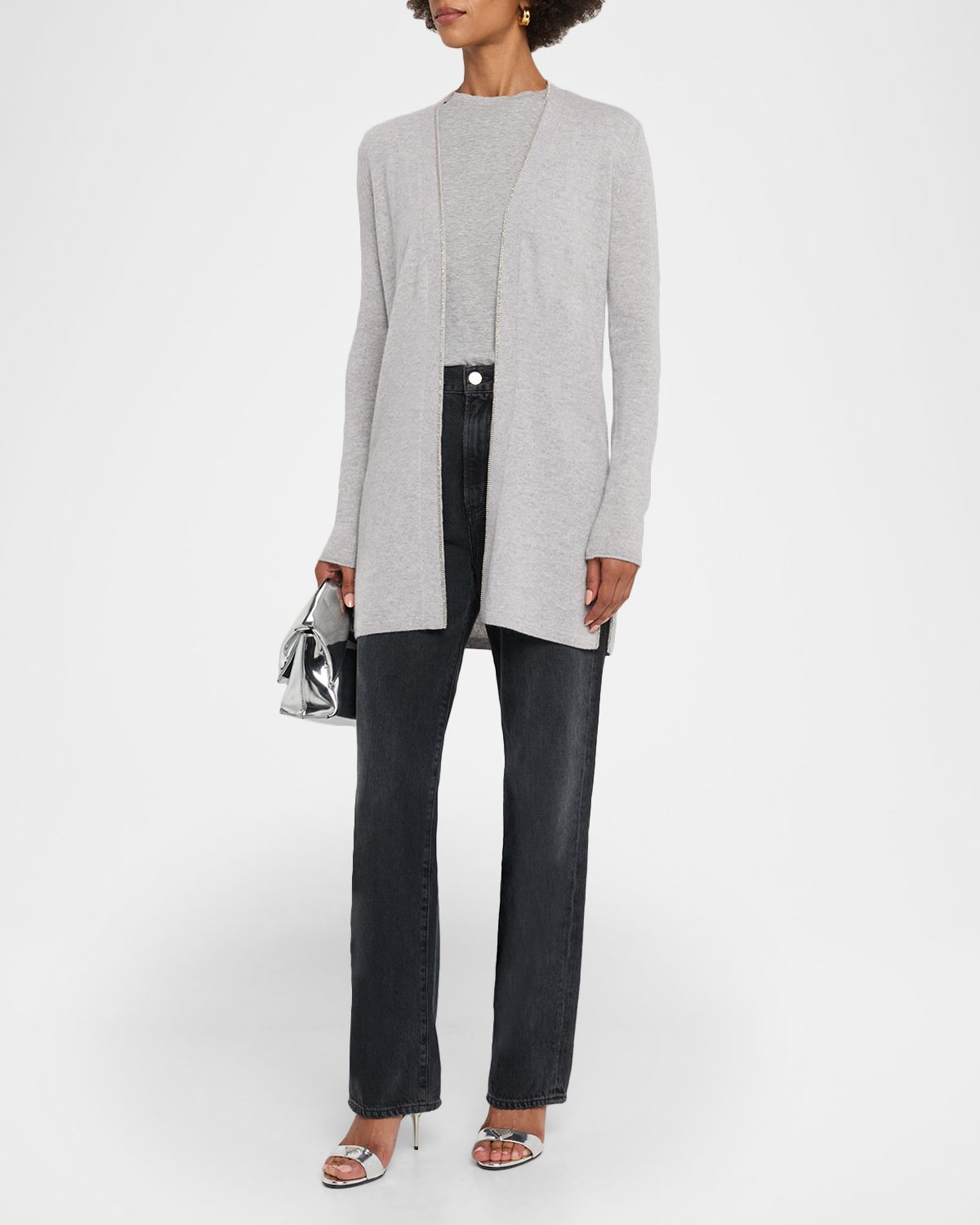 Neiman Marcus Cashmere Collection Cashmere Duster Cardigan with Chain Detail