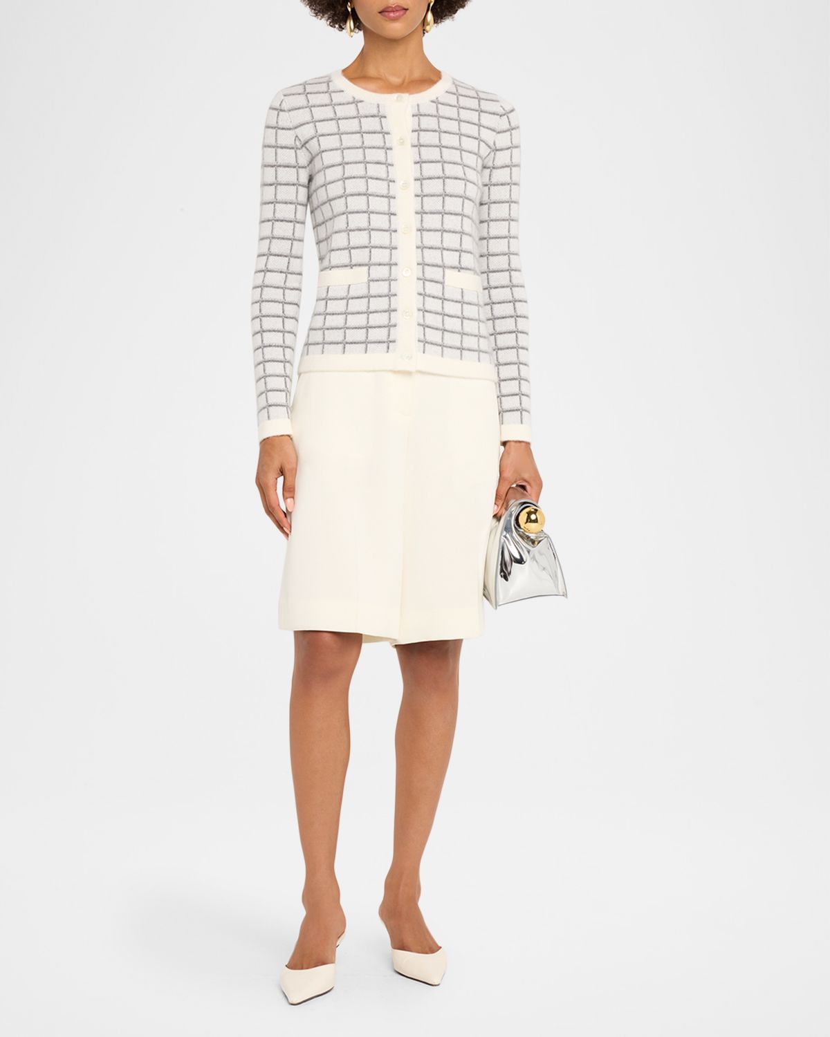 Neiman Marcus Cashmere Collection Cashmere Jacquard Grid Jacket