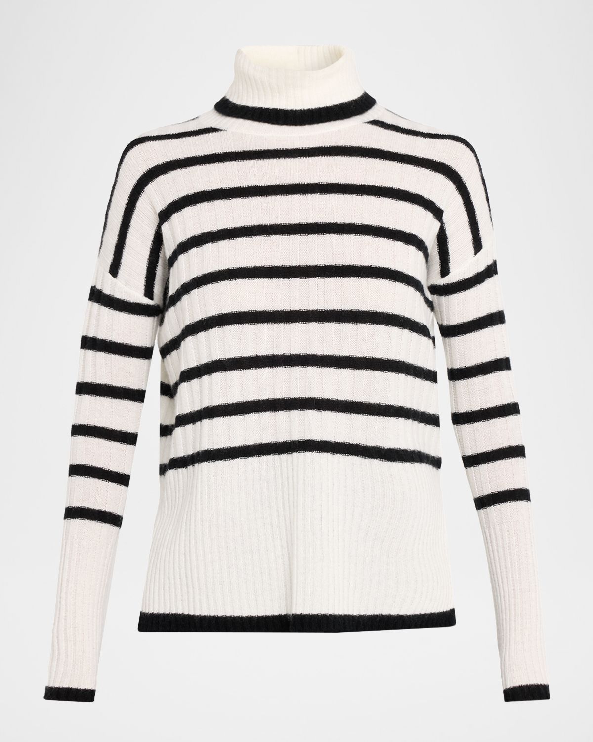 Neiman Marcus Cashmere Collection Cashmere Striped Rib Knit Turtleneck