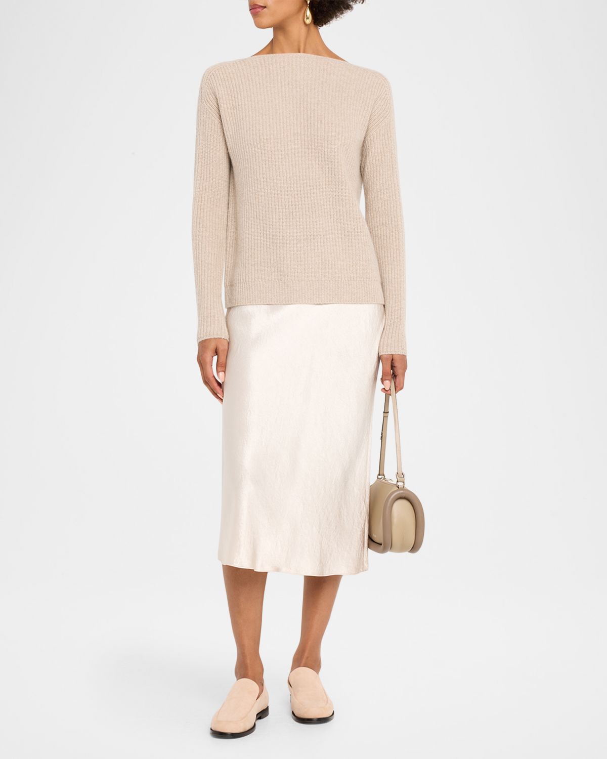 Neiman Marcus Cashmere Collection Cashmere Boat-Neck Shaker Rib Sweater