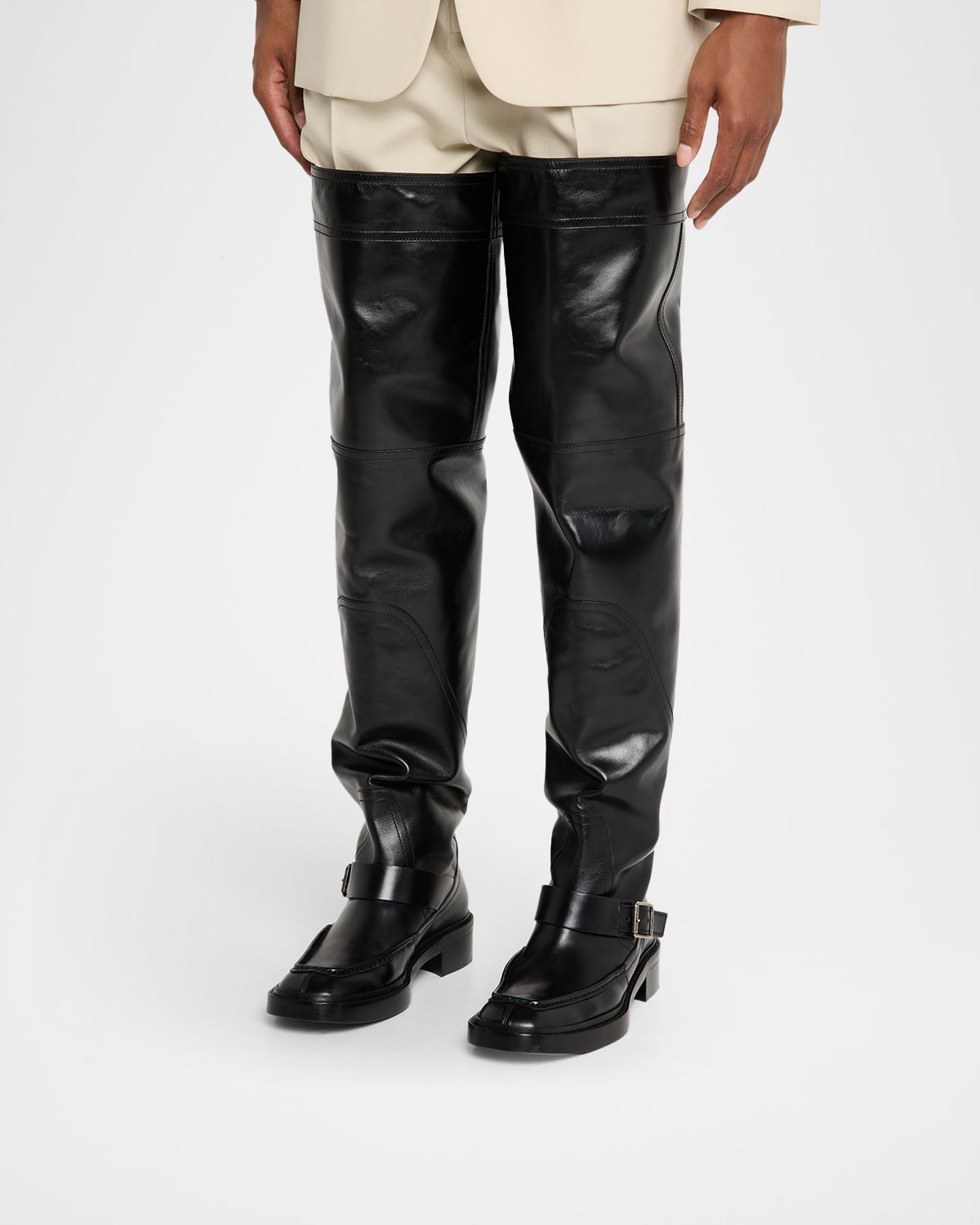 Saint Laurent Men 's Joe Smooth Leather Over-The-Knee Boots