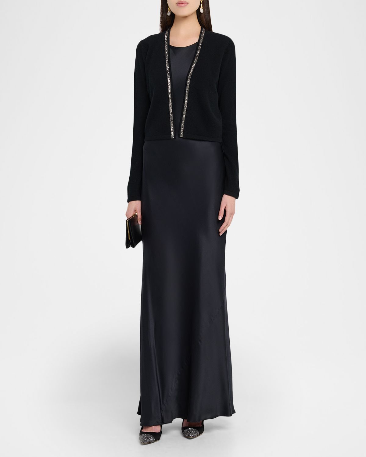 Neiman Marcus Cashmere Collection Cashmere Bead-Trim Shrug