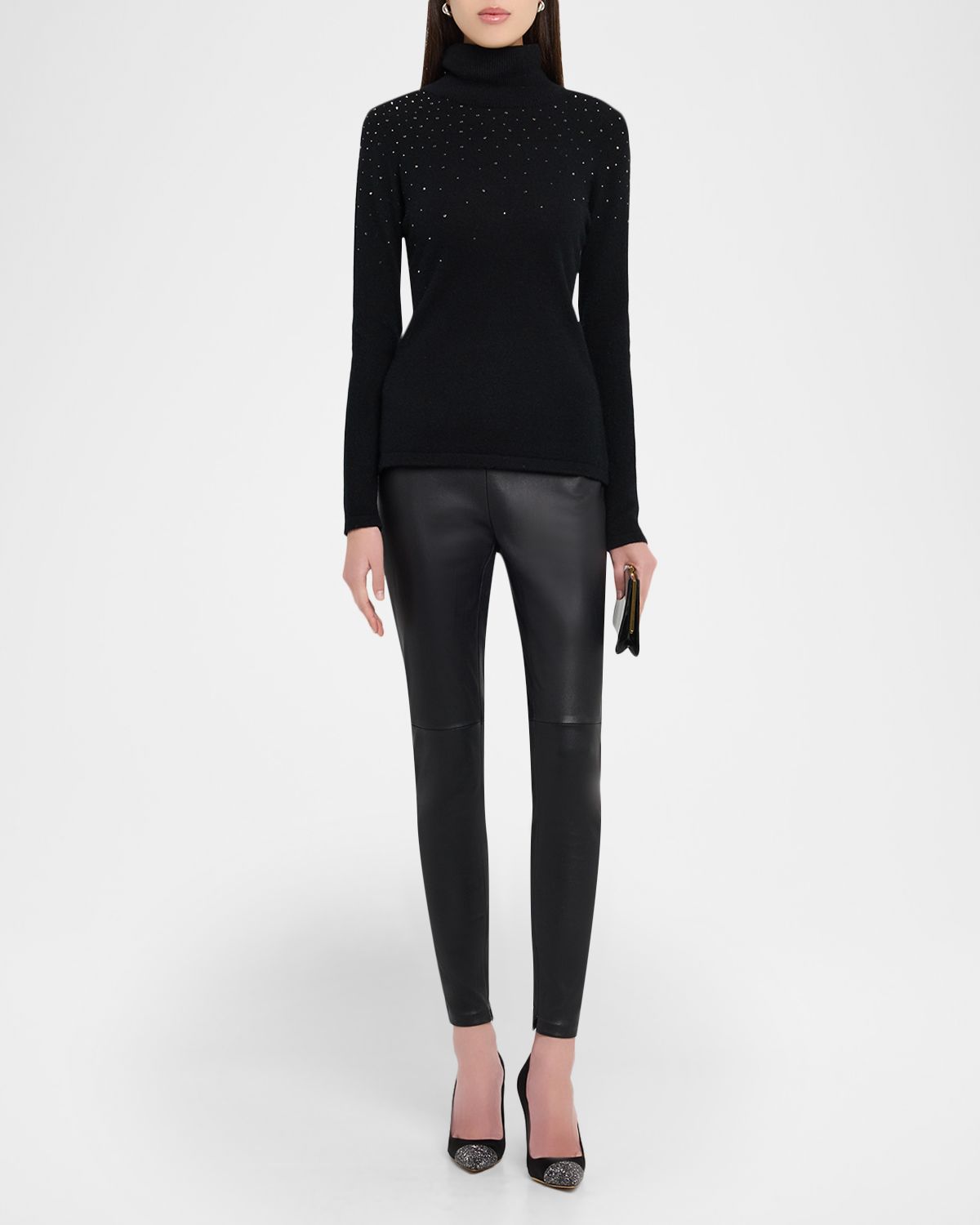 Neiman Marcus Cashmere Collection Cashmere Rhinestone Turtleneck Sweater