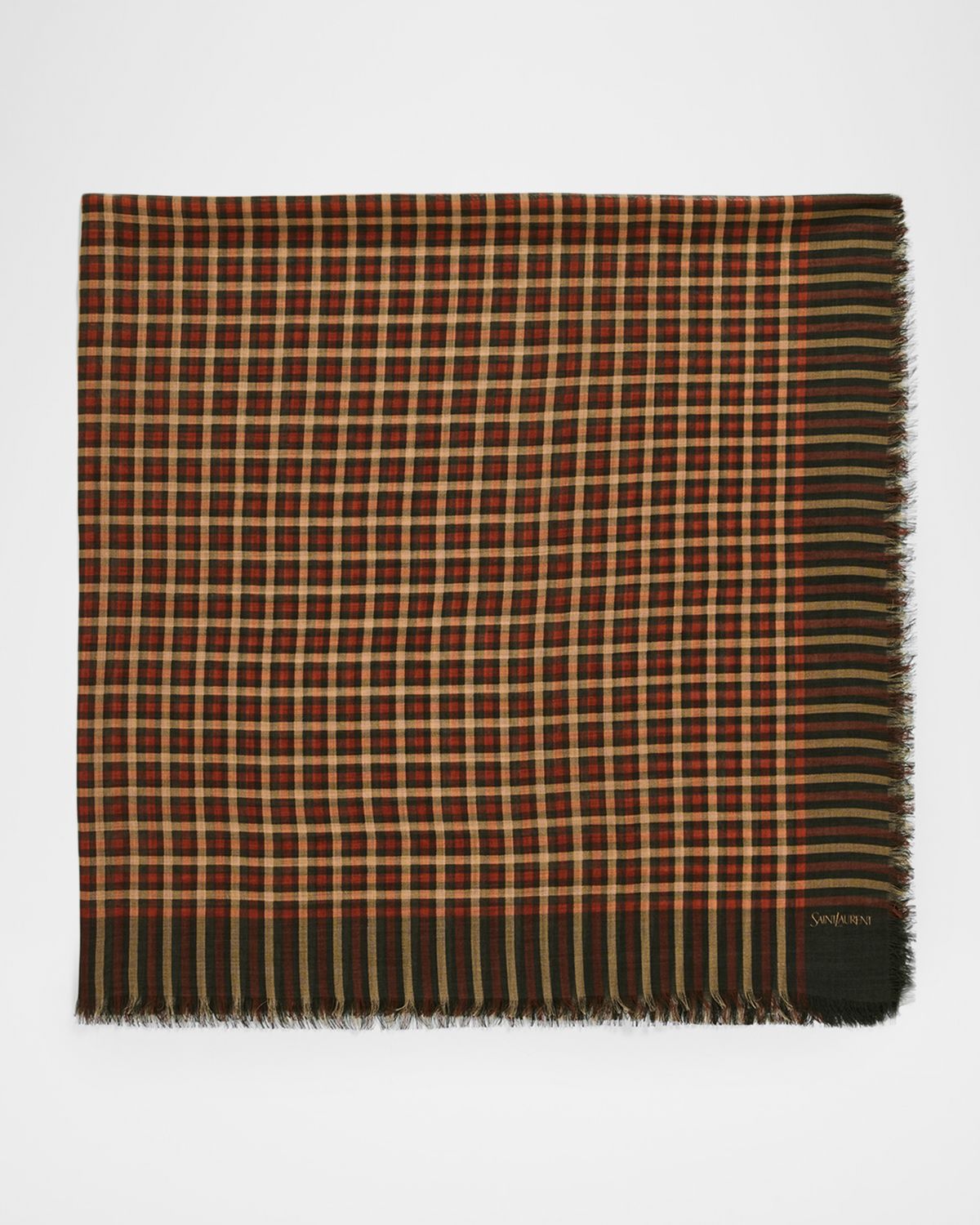 Saint Laurent Men 's Wool Madras Check Square Scarf