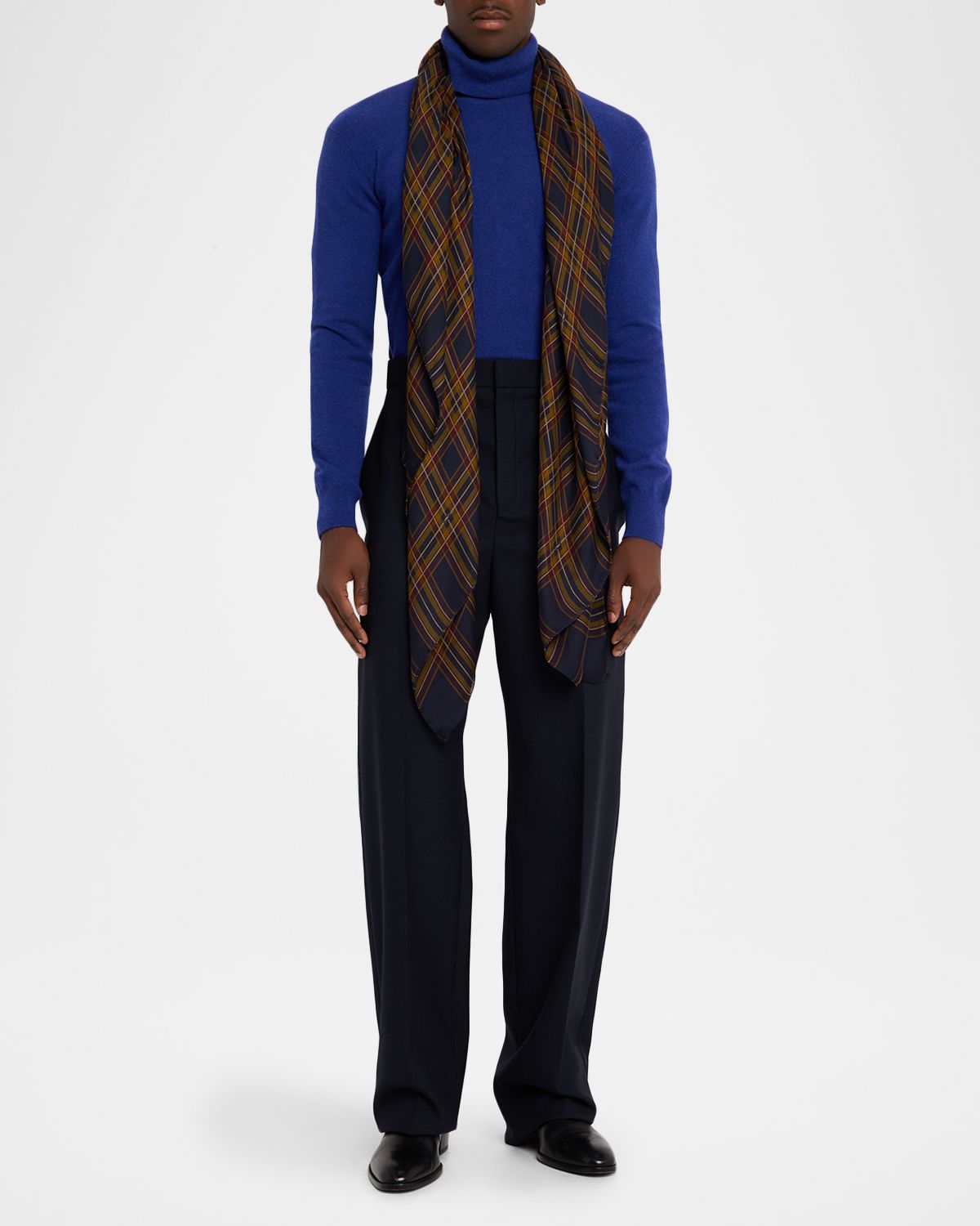 Saint Laurent Men 's Cassandre Tartan Square Scarf