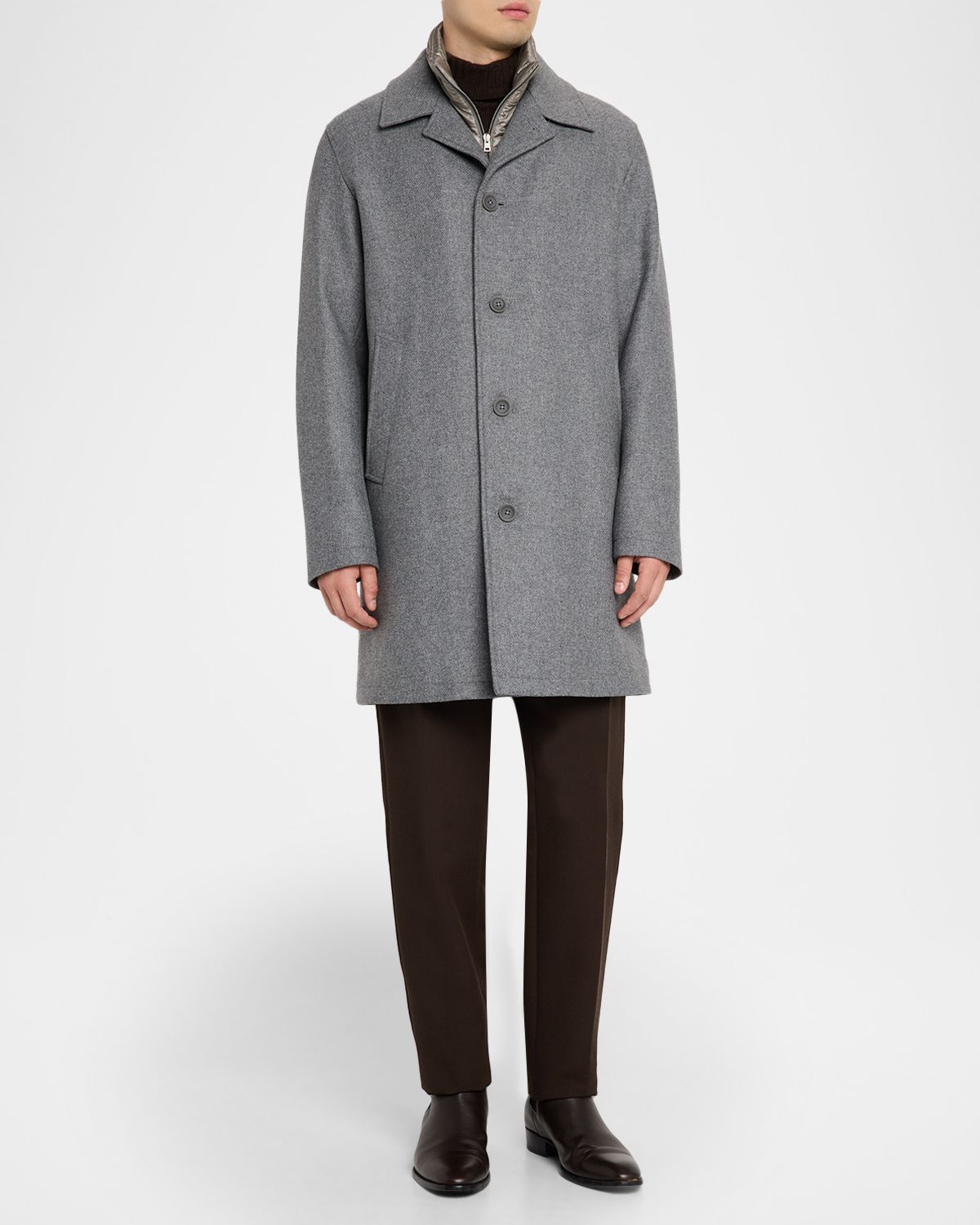 Herno Men 's Wool Car Coat with Bib