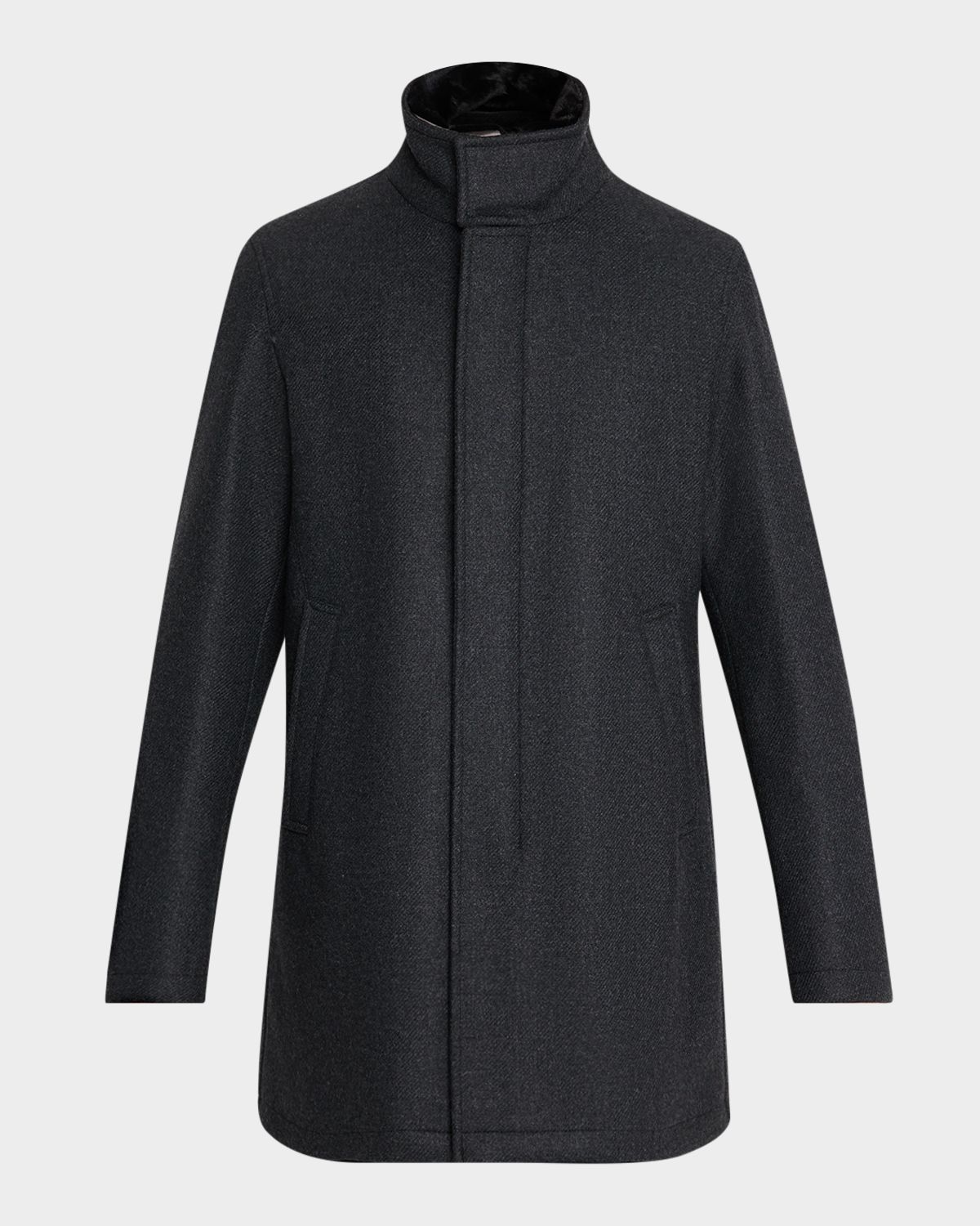 Herno Men 's Twill Car Coat w/ Removable Faux-Fur Collar