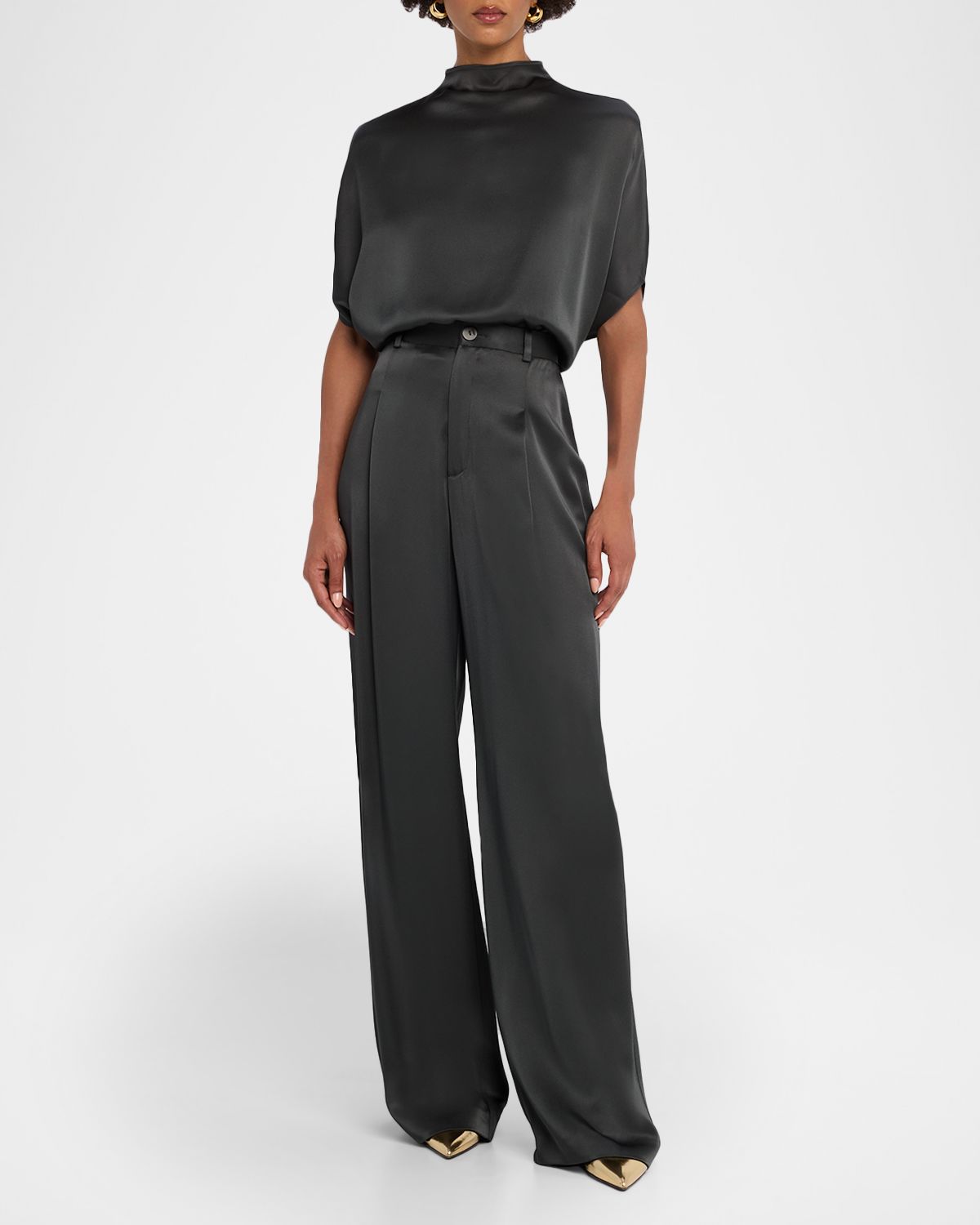 LAPOINTE Fluid Mock-Neck Satin Cape Tee